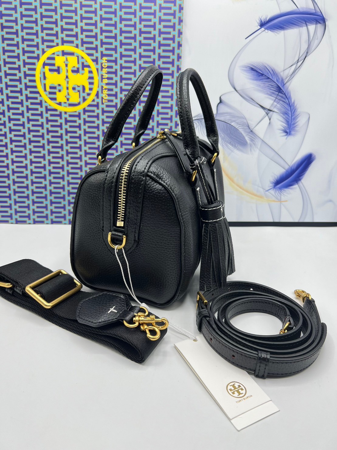 Tory Burch Thea Mini Web Satchel Crossbody Bag / Tory keepall พร้อมส่ง กระเป๋าสะพายทรงหมอนขนาดกลางกำลังน่ารัก เกรดท็อปออริจินอล