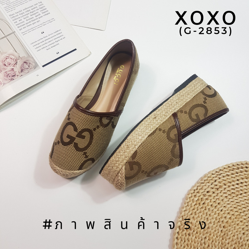 Gucci แบบใหม่ เพิ่งมาค่ะ (ส้นสูง1 นิ้ว) GG jumbo ปอเตัวใหม่ล่าสุดค่ะ ลาย GG ใหญ่ ผ้าทอ เหมือนแท้ ปั้มแบรนด์ หน้ากว้าง ใส่สบาย แมทส์ชุดง่าย น้ำหนักเบา