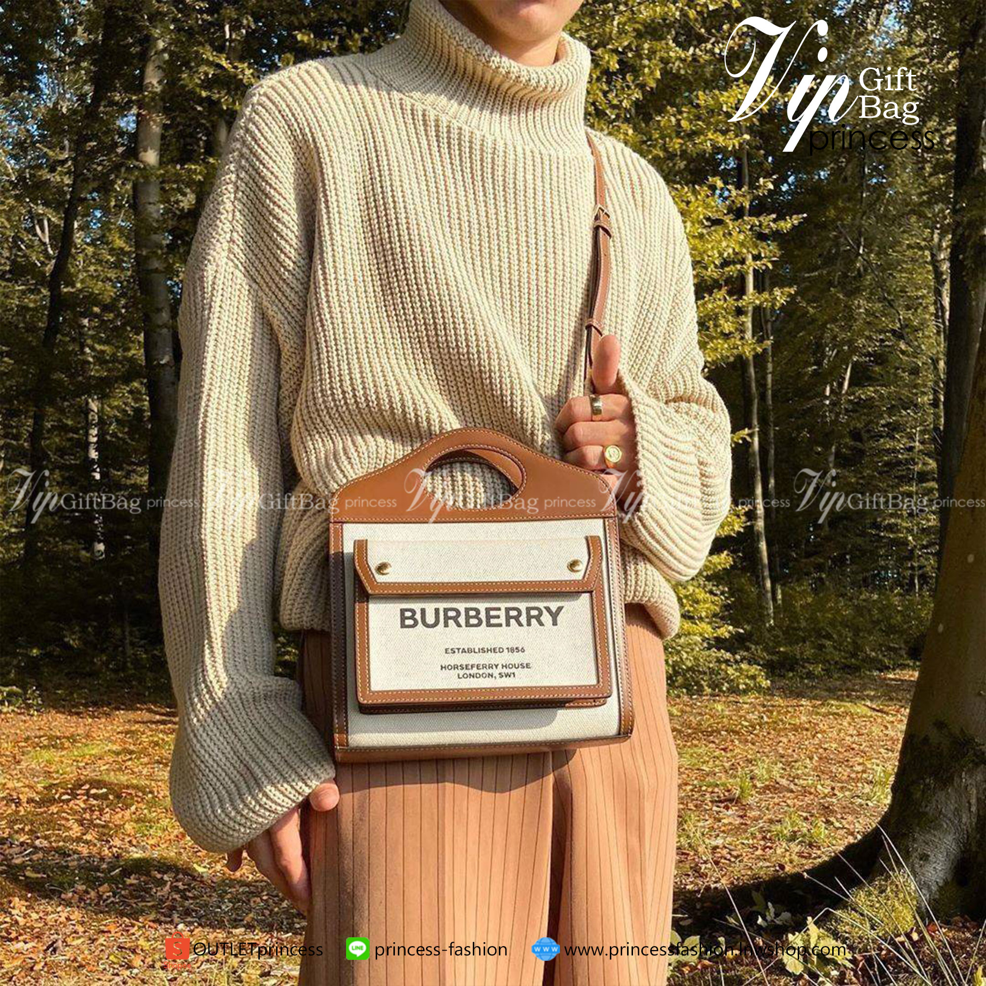 พรีเมี่ยมกิ๊ฟแท้ 100% BURBERRY MINI TWO TONE POCKET BAG New in ! VIP GIFT WITH PURCHASE (GWP)