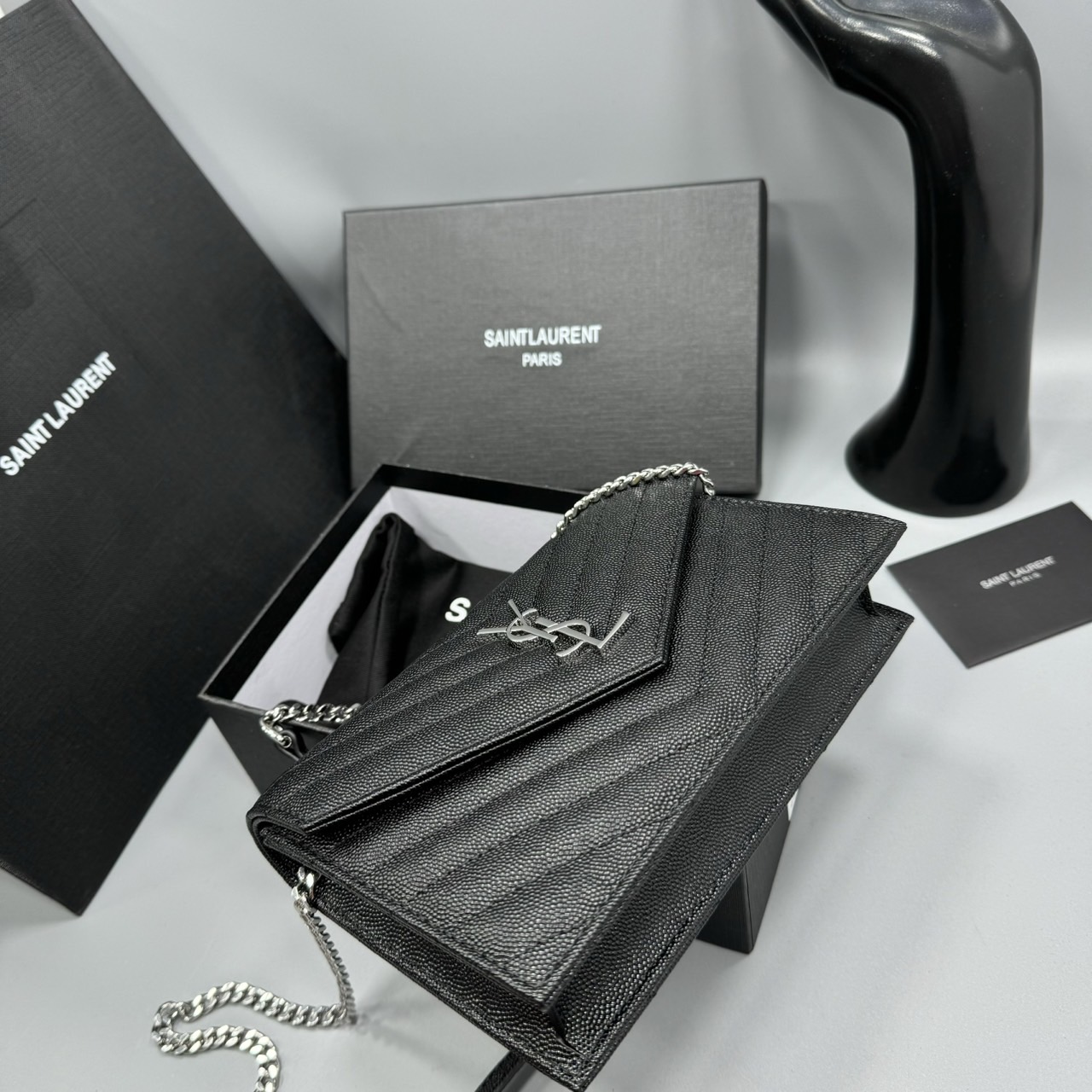 YSL Envelope WOC 7.5 Wallet on chain / YSL Clutch Bag 7.5" กระเป๋าสะพายรุ่นยอดนิยม เกรดหนังคาเวียร์สวยเต็มใบ เกรดออริ 1:1 ใช้งานต่างประเทศได้