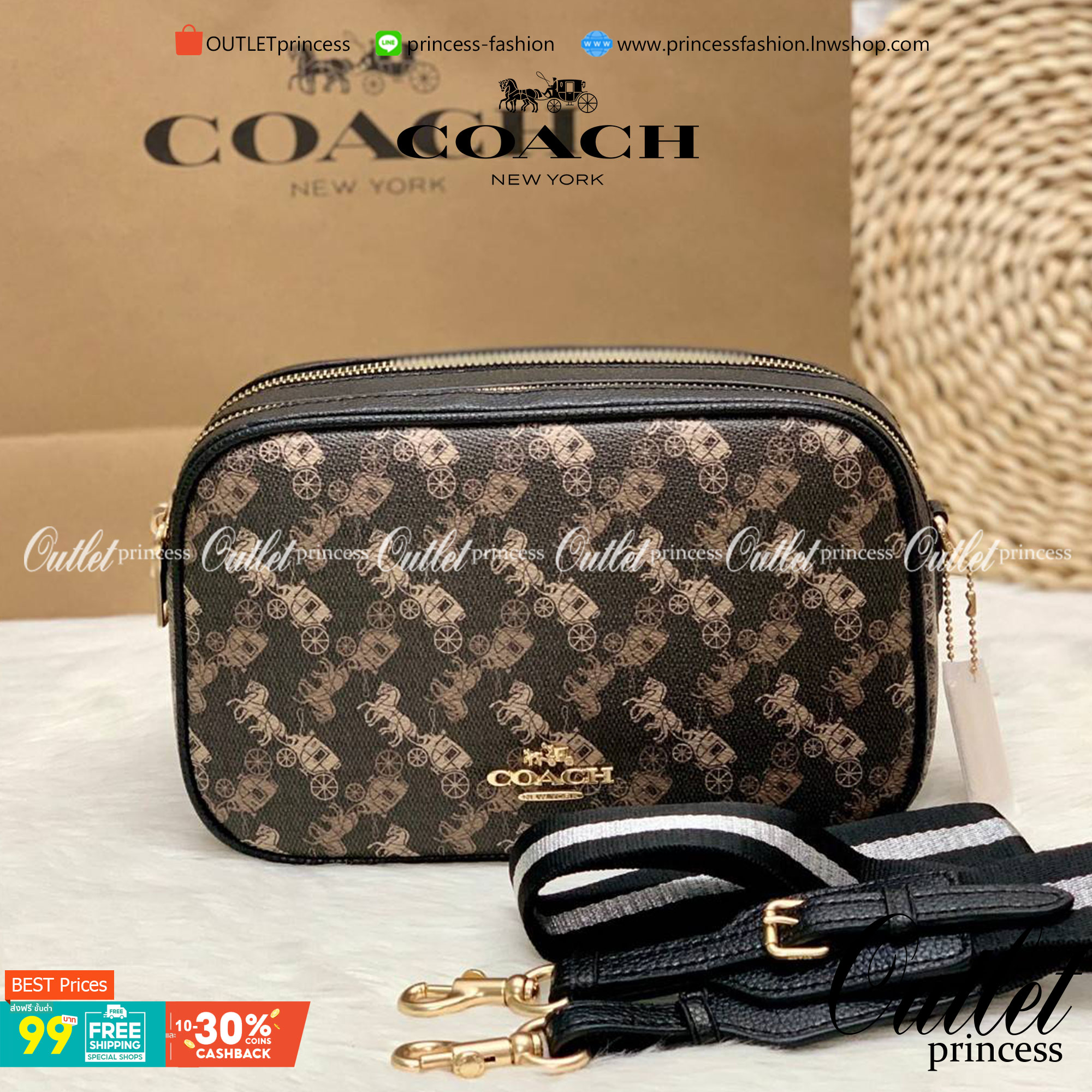 COACH JES CROSSBODY WITH HORSE AND CARRIAGE PRINT ((91109)) กระเป๋าสะพายครอสบอดี้ร์ หนังแท้นิ่ม ลายปริ้นรถม้าทั้งใบสวยงามมากๆค่ะ กระเป๋าแบ่งเป็น2ช่องซิปหลัก ช่องกว้างสามารถใส่กระเป๋าเงินใบยาวได้;ของจำเป็นได้ครบเลยค่ะ;มีช่องให้ใส่ของจุกจิก;พร้อมช่องโล่งด้า