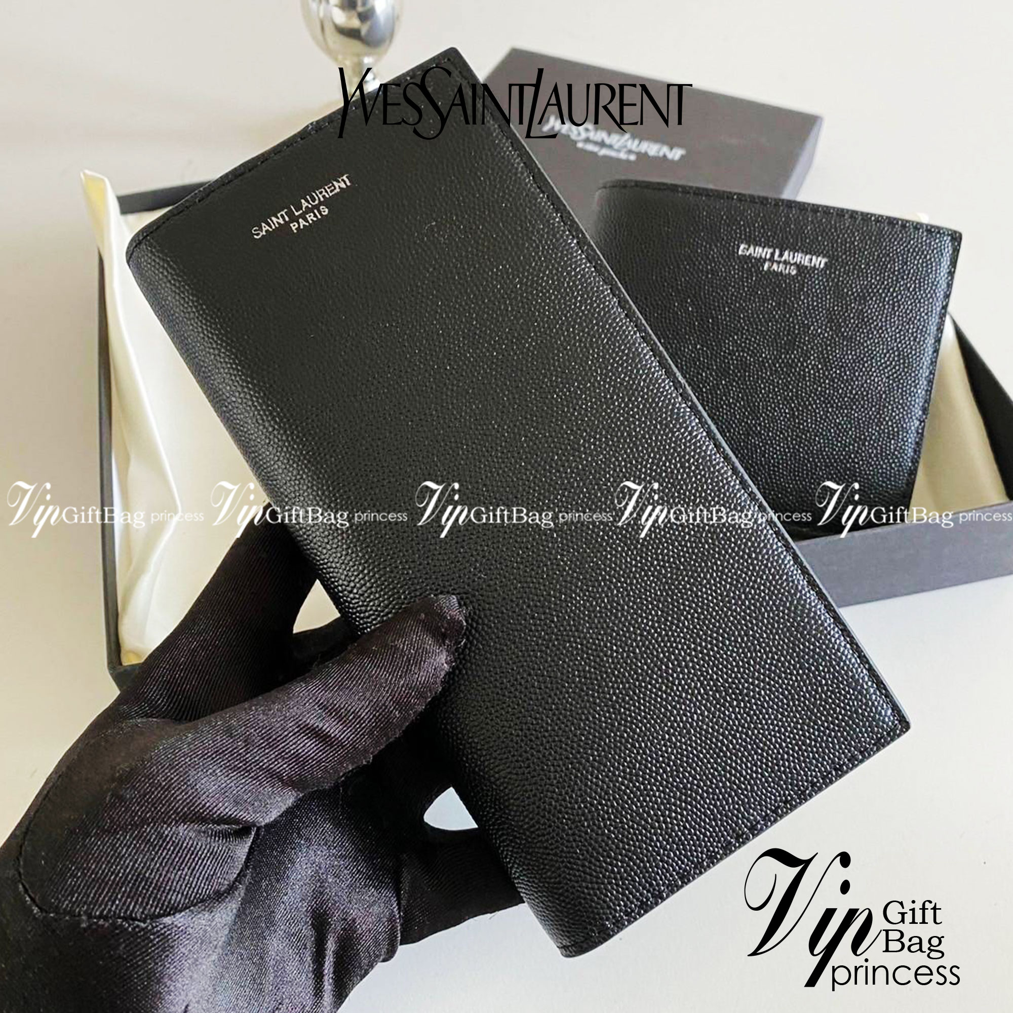 หนังแท้ Yves Saint Laurent YSL Wallet / YSL Long Wallet กระเป๋าสตางค์ผู้ชายใบสั้น/ยาว ใช้งานง่าย เรียบแต่หรู หนังอัดลายคาเวียร์มีช่องใส่การ์ดได้เยอะ งานหนังแท้ทั้งใบ ภาพสินค้าถ่ายจากงานขายจริง ใช้งานต่างประเทศได้