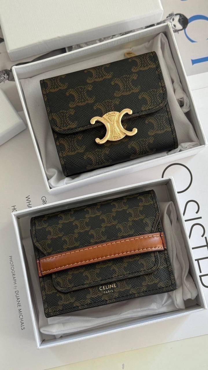 ORI หนังแท้ | CELINE BUSINESS CARD HOLDER TRIOMPHE IN Triomphe / CELINE Wallet กระเป๋าสตางค์ใส่การ์ด ใส่เหรียญ กระเป๋าสตางค์ใบสั้น กระเป๋าสตางค์ซีลีน