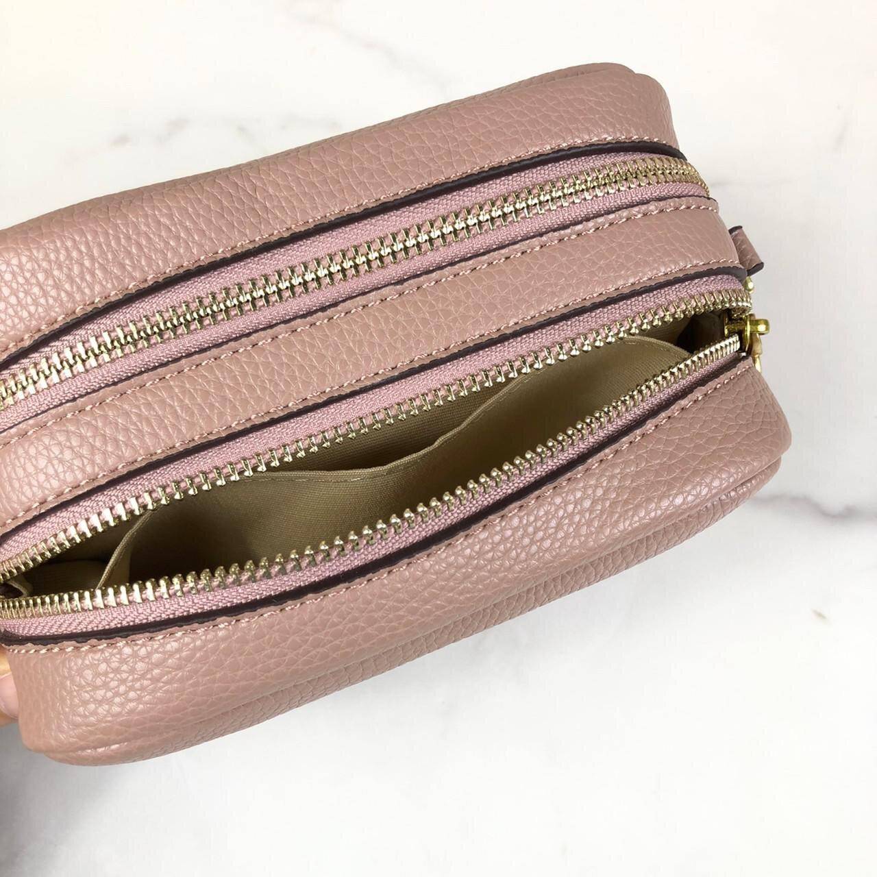 ของแท้ 💯% Tory Burch Perry Bombe Mini Leather Crossbody กระเป๋าสะพาย 2 ช่องซิป