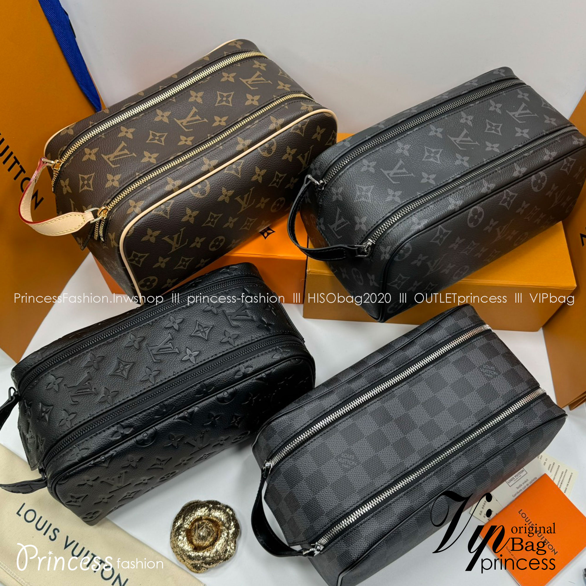 LV Clutch LV Dopp Kit Toilet Pouch Monogram / Damier Graphite Canvas กระเป๋าถือทรงพอชหรือคลัช เกรดออริ ท็อป 1:1 เกรดดีสุด แคนวาสแท้สวย ใช้งานต่างประเทศได้