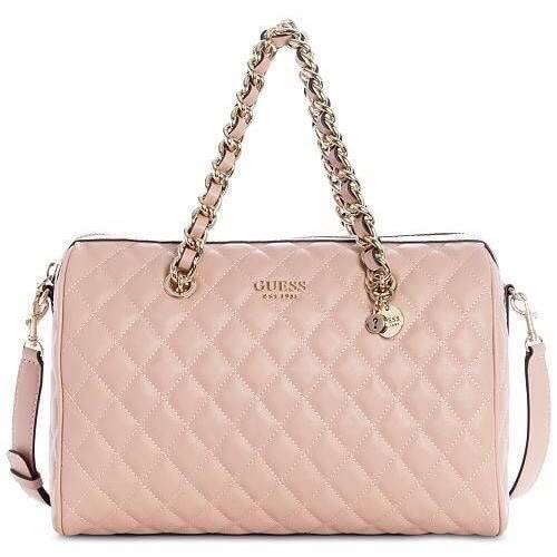 GUESS SWEET CANDY LARGE SATCHEL Handbag รุ่นใหม่หนัง PU นิ่ม เย็บลายตาราง ภายในกว้าง มีช่องซิปภายใน ตัวสายแต่งด้วยโซ่ทองร้อยหนัง สายสะพายถอดและปรับความยาวได้