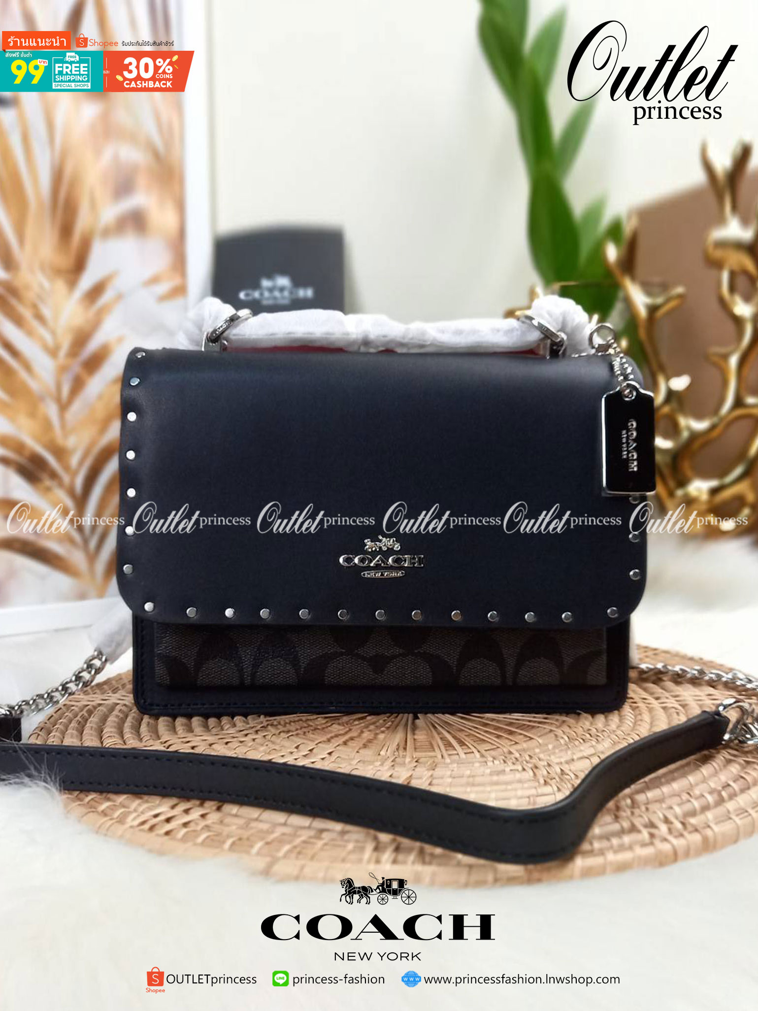 COACH KLARE CROSSBODY IN SIGNATURE CANVAS WITH RIVETS (90400) กระเป๋าถือ กระเป๋าสะพาย รูปทรงสวยงามสุดคลาสสิค แมทท์ง่ายเข้าได้กับทุกลุค แอบกระซิบดังๆนิดนึงว่า! ใบจริงสวยม๊ากก!!// วัสดุแคนวาส ผสมหนังแท้ อยู่ทรง รูปทรงสวยม๊ากก!// ด้านในแบ่งช่องให้ถึง 4 ช่อง 
