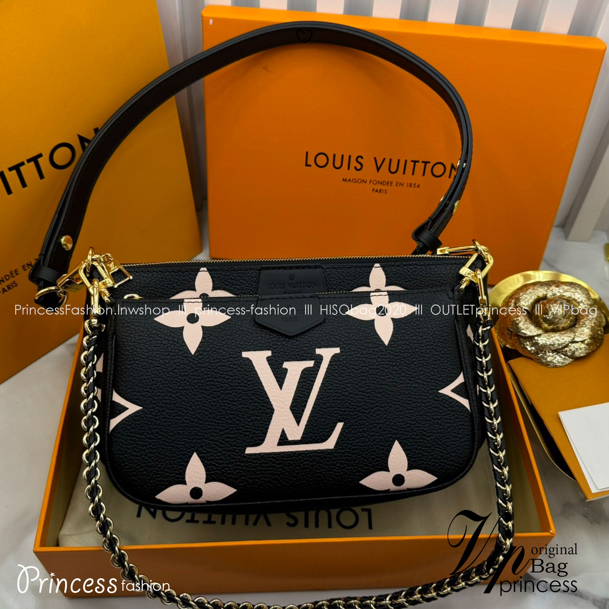 LV Multi Pochette Accessoires Bag กระเป๋าทรงพอช รุ่นใหม่ล่าสุด งานหนังแท้ สวยงามเลอค่า ตามแบบฉบับแบรนด์ ปั้มลายคมชัด มาเป็นเซ็ท 2 ใบ ใช้งานง่าย