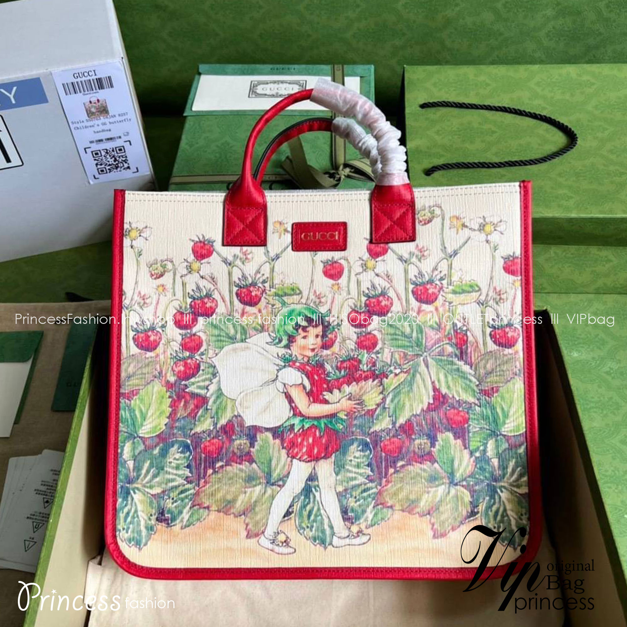 GUCCI Fairies Strawberry Tote Bag / Gucci kid tote พร้อมส่ง เกรดท็อปออรินอล งานเหมือนสุด หนังแท้ สวยงามตามรูป TOP ORIGINAL 1:1 เกรดเทียบแท้ ใช้สลับแท้ได้ ใช้งานต่างประเทศได้