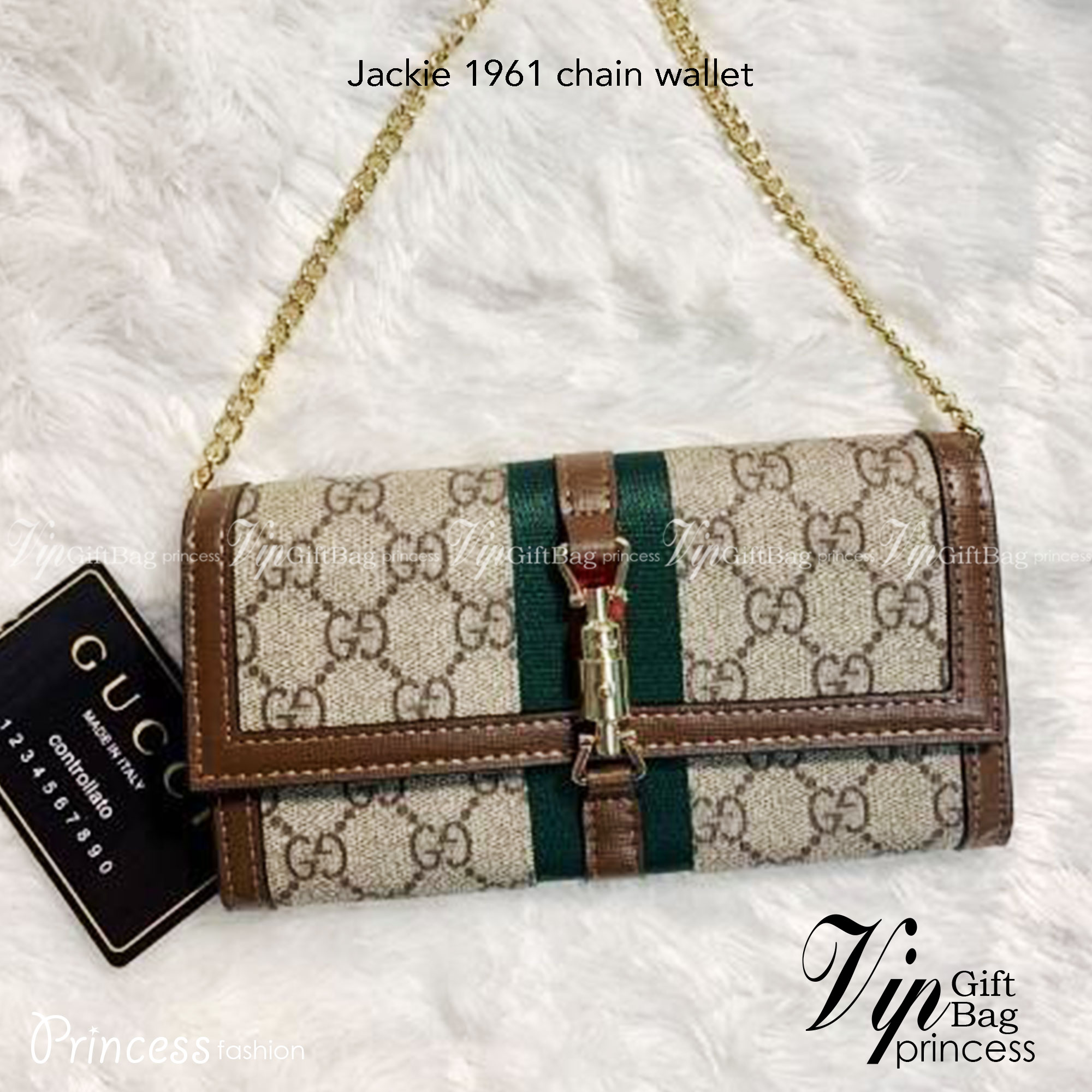 GUCCI Jackie 1961 chain wallet กระเป๋าสตางค์ใบยาวพร้อมสายสะพายโซ่สีทอง ขนาดพกพา หยิบจับถนัดมือ