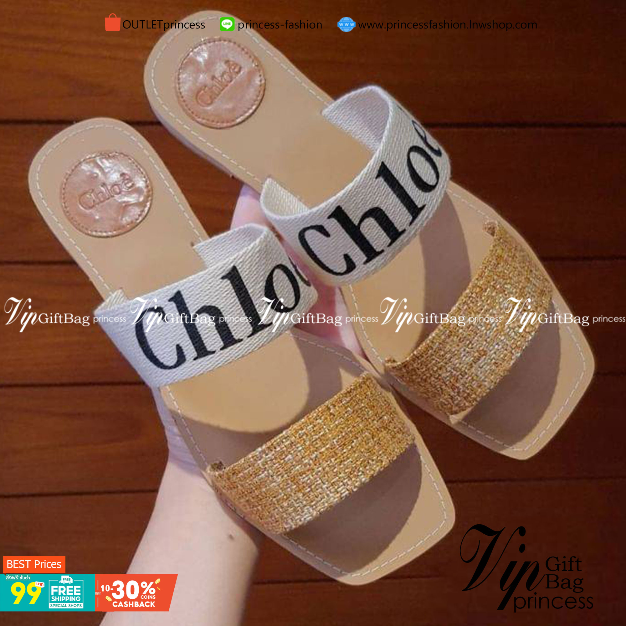 CHLOÉ LOGO SLIDE SANDEL แตะชิค ใส่สบาย วัสดุผ้าสกีนแบรนด์ งานสวย ใส่สบาย น้ำหนักเบา