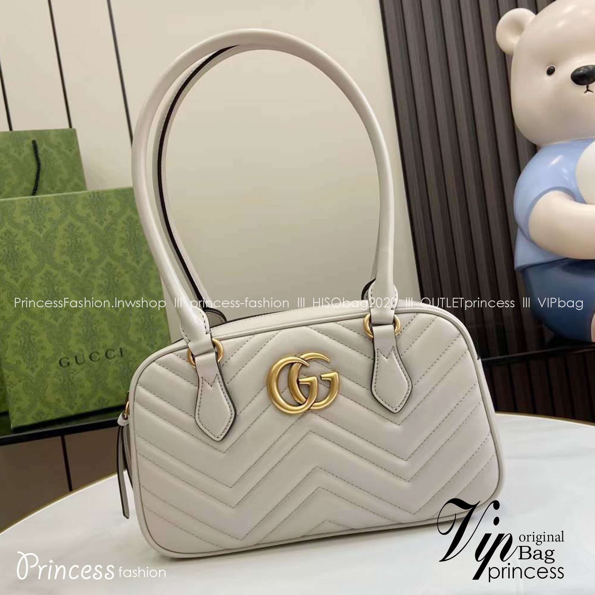 10" GUCCI GG MARMONT SMALL TOP HANDLE BAG กระเป๋าสะพายไหล่ใบใหญ่ หนังลายเชฟร่อนรุ่นใหม่ต้อนรับซัมเมอร์ สวยหรูตามตามแบบฉบับแบรนด์