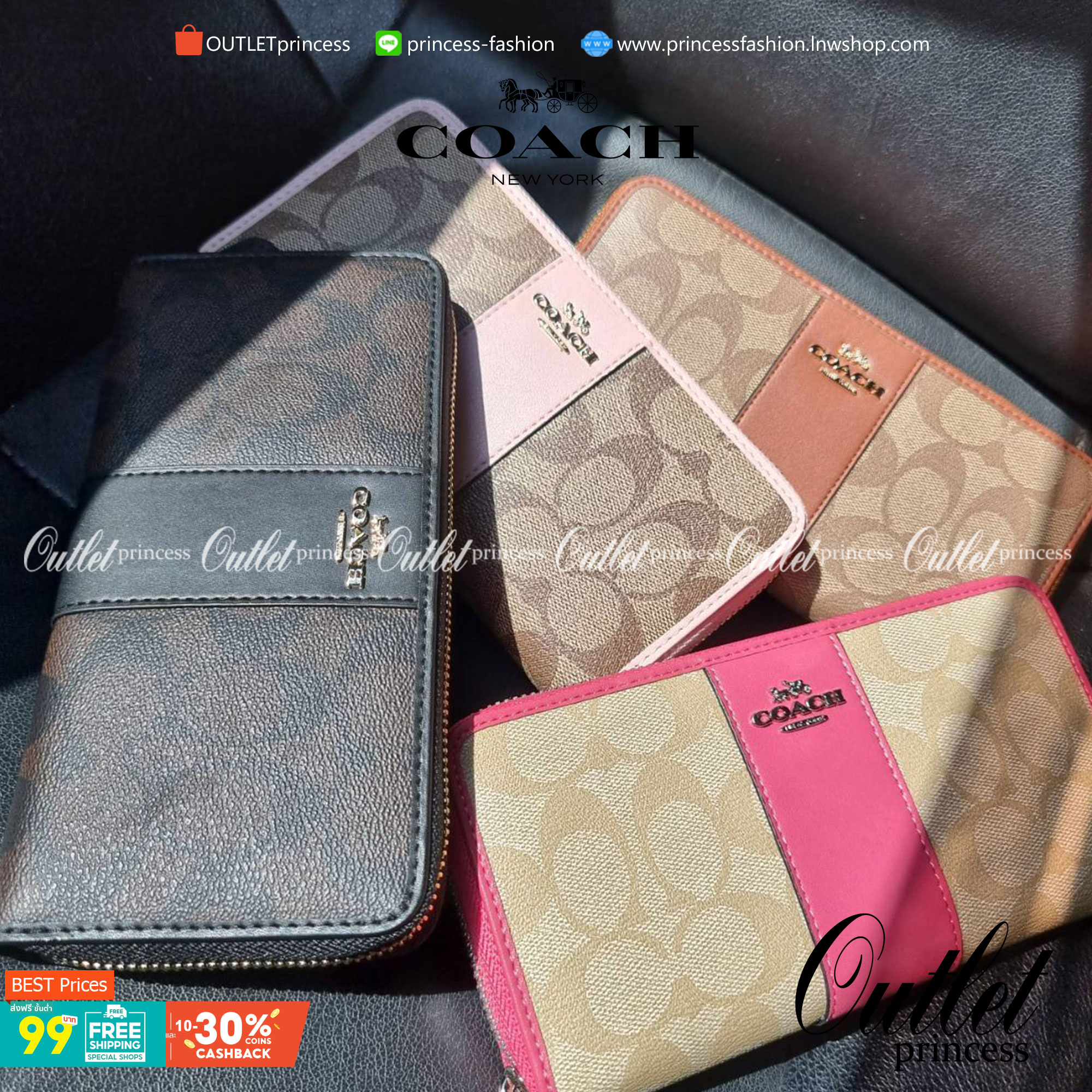 COACH F54630 ACCORDION ZIP WALLET IN SIGNATURE COATED CANVAS WITH LEATHER STRIPE กระเป๋าสตางค์ใบยาวรุ่นคลาสสิค คัดสีขายดีมาให้กันเลยจ้า ♥️ วัสดุหนังแคนวาสเคลือบลาย เปิด-ปิดด้วยซิปรอบ รูดใช้งานง่าย ใส่บัตรได้ มีช่องซิปใส่เหรียญ ใส่มือถือได้ พกใบนี้ใ