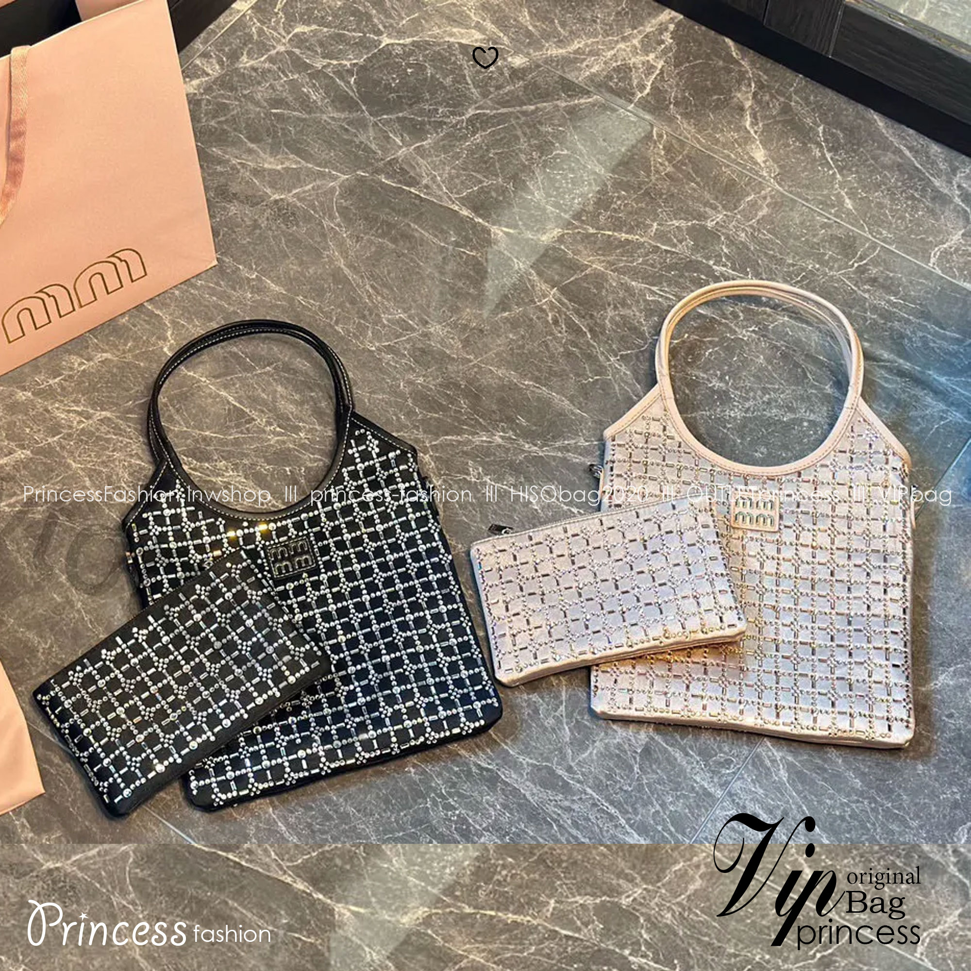 MIU MIU small crystals net tote bag กระเป๋าทรงโท้ทไซส์เล็ก น่ารัก สุดคิ้วประดับคริสตัลสวยงามที่สุด เอาใจสาวๆ สายหวาน ไอเท็มใหม่รีบมีใช้ก่อนใคร สวยก่อนใครได้แล้วน้า