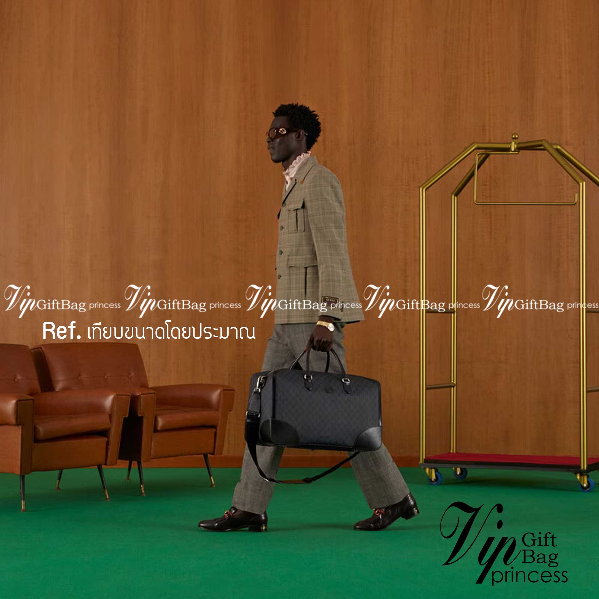 GUCCI Duffle bag with Interlocking G เกรดออริจินอล กระเป๋าใบใหญ่จุใจ 16" ใส่สัมภาระขึ้นเครื่องเดินทางได้ ใส่เสื้อผ้า รองเท้า เอกสาร A4 iPad Notebookได้ หูจับแข็งแรง สายสะพายยาวถอดออกได้ สะพายไหล่หรือ Crossbody ก็ดูดี ใช้ได้ทั้งชายหญิง ภาพถ่ายสินค้าจร