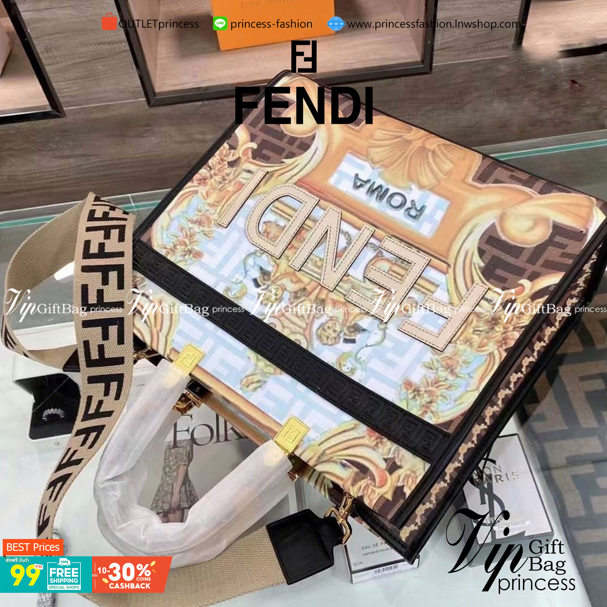 VIP 】FENDI Vintage Shopping bag กระเป๋าสะพายทรง shopping ลายกราฟฟิกวินเทจมาใหม่ ทรงนี้คือทรงสุดฮิตใช้งานง่ายใส่ของได้เยอะช่องใหญ่ งานจริงสวยมาก สวยหรูดูแพง พร้อมส่งที่นี่ ที่เดียวเลยค่า