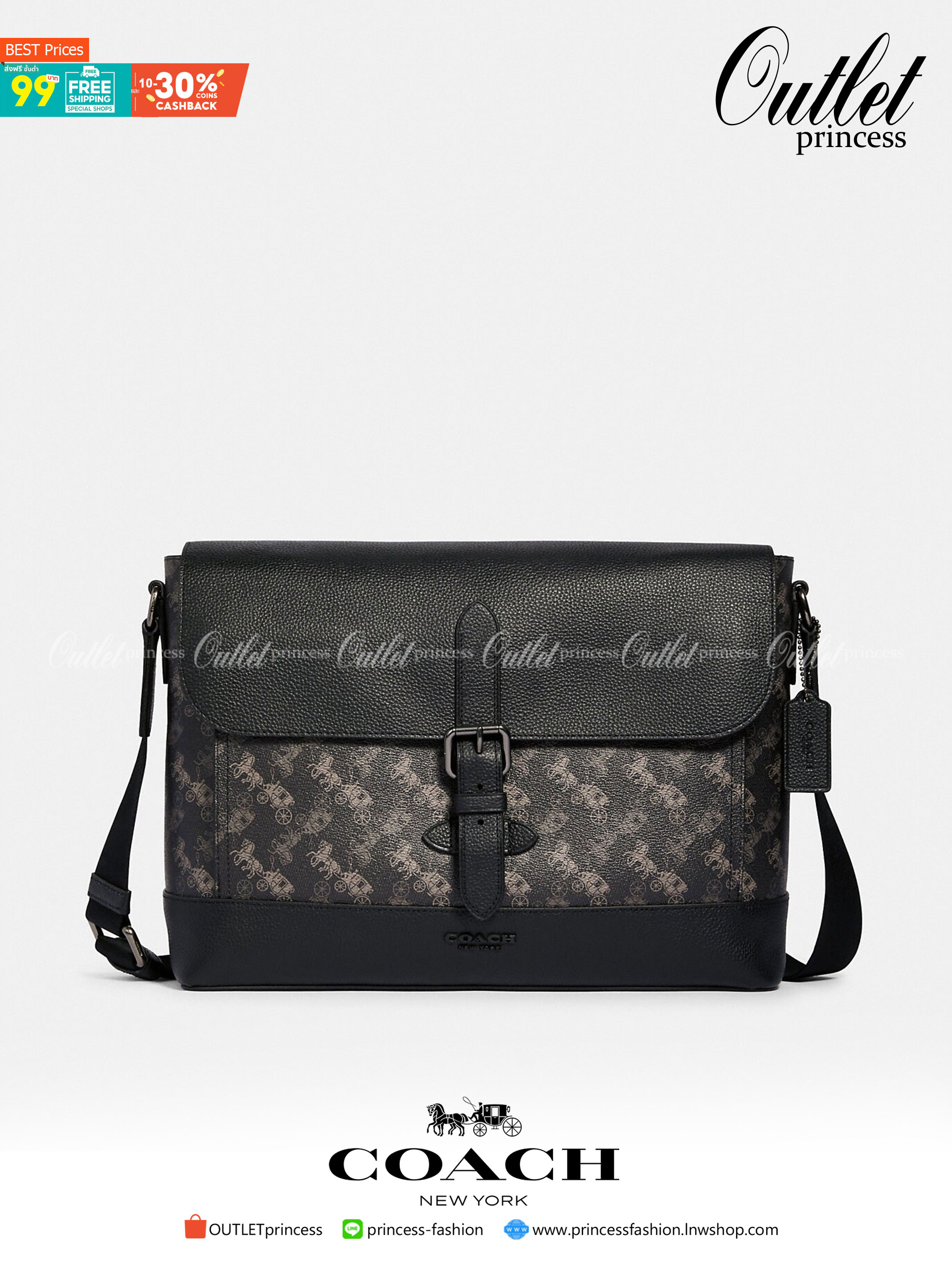 COACH HUDSON MESSENGER WITH HORSE AND CARRIAGE PRINT (COACH 89955) กระเป๋าสะพาย Coach ผู้ชาย ทรงสีเหลี่ยมใส่เอกสาร ใส่ Notebook ใส่Labtop ✅วัสดุแคนวาสลายรถม้า+หนังแท้
