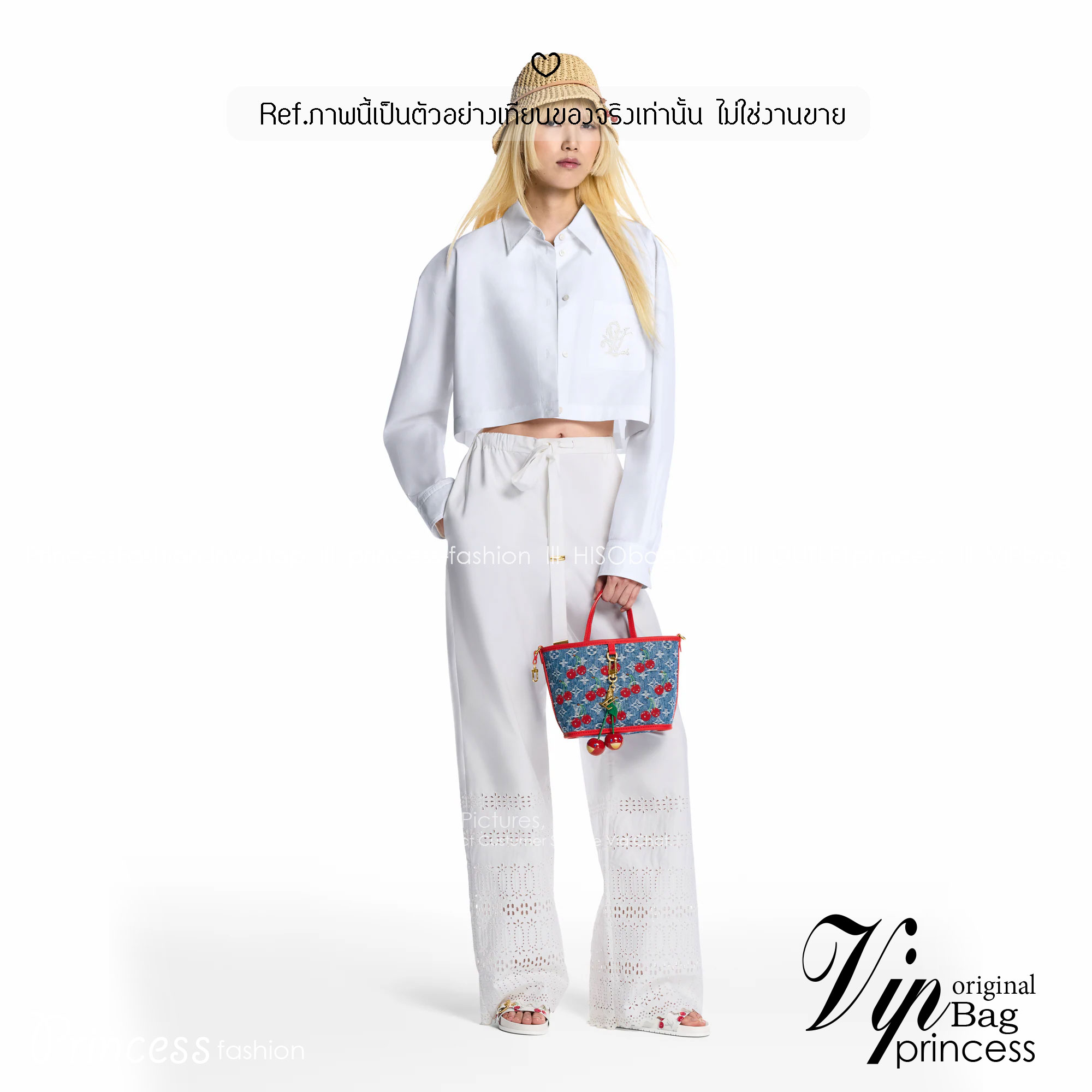 LV x TM Neverfull Inside Out BB Monogram cherry denim 20cm กระเป๋าสะพายทรงโท้ทพร้อมใบเล็กเข้าเซ็ท โดดเด่นมีชีวิตชีวา ด้วยเดนิมวินเทจปักลายเชอร์รี่สีสันสดใสสะดุดตาสะท้อนสไตล์ไอคอนิก