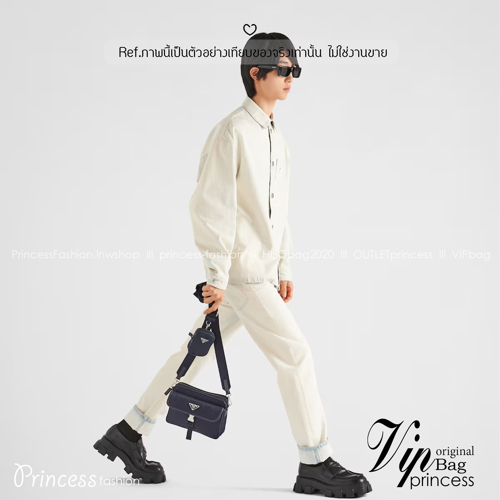 PRADA Re-Nylon and Saffiano leather shoulder bag / PRADA Messenger Bag กระเป๋าสะพายทรงเหลี่ยม คอมพลีทครีเอทลุคหล่อเท่ เกรดออริ 1:1 ใช้งานต่างประเทศได้