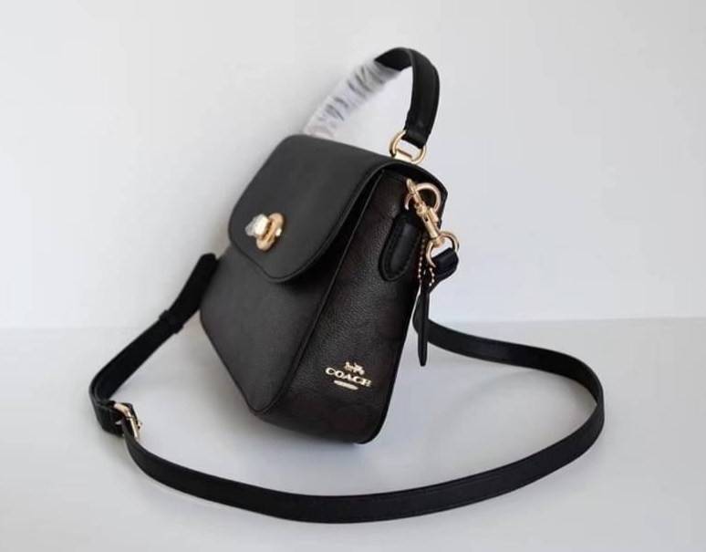 Coach Marlie Top Handle Satchel In Signature Chambray & Canvas Brown Black C1765