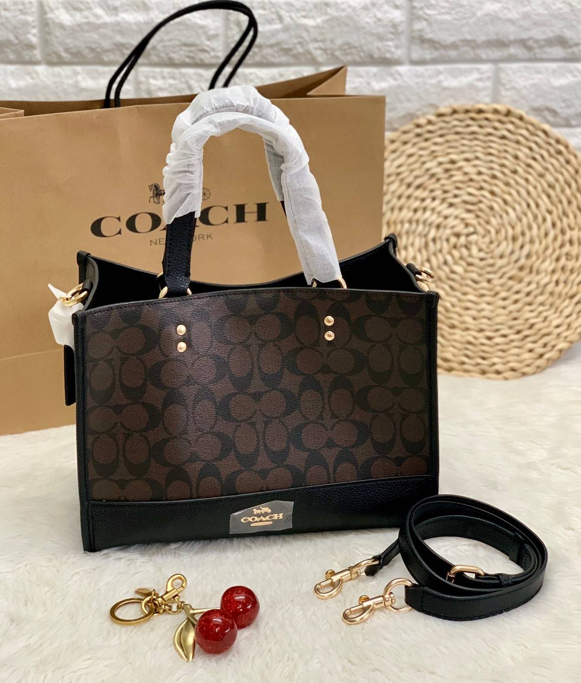 ของแท้ 100% COACH DEMPSEY CARRYALL IN SIGNATURE CANVAS ((1955)) น้ำตาลเข้ม