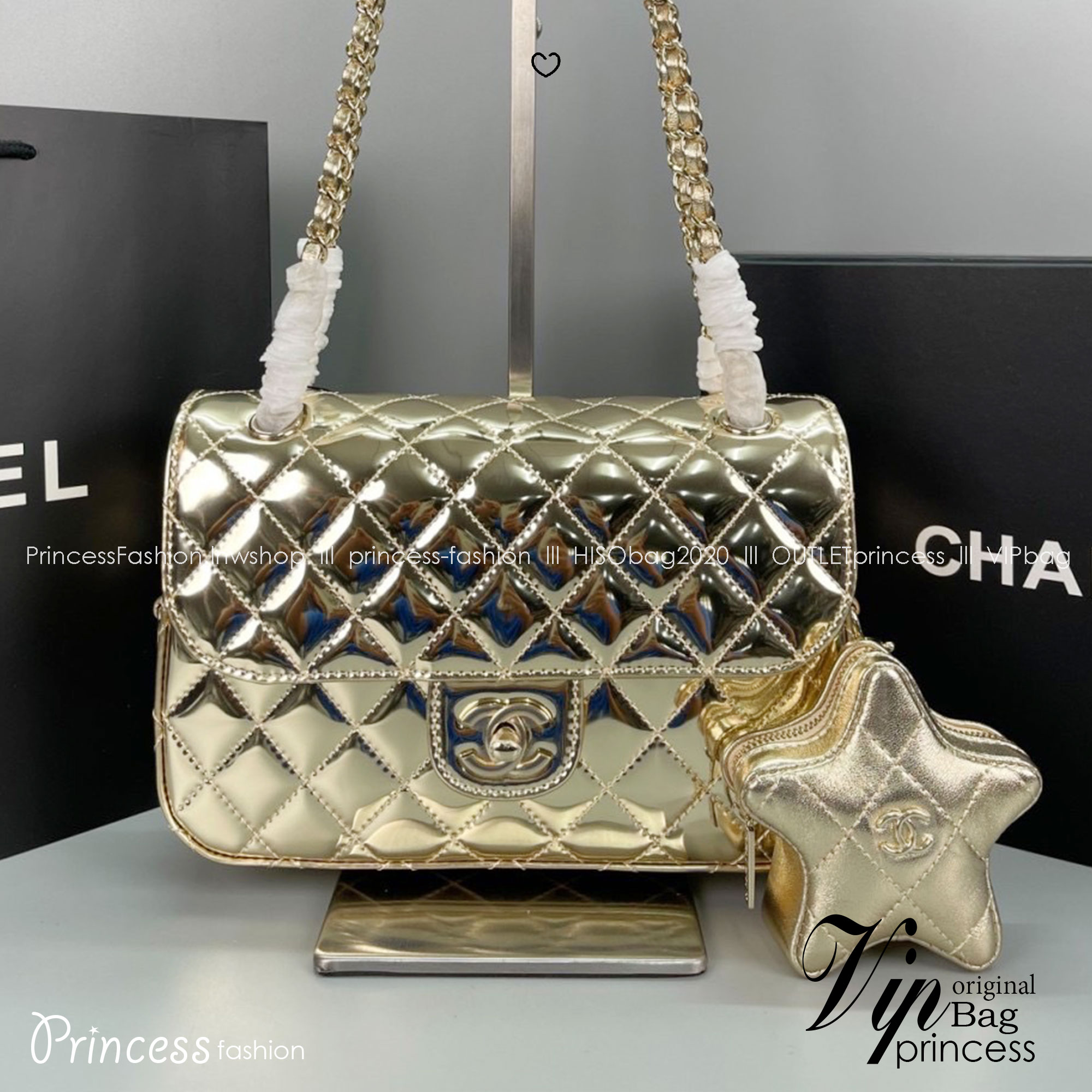 Chanel FLAP BAG & STAR COIN PURSE / CHANEL 24C Gold Metallic Mini Flap Bag กระเป๋าสะพายสีทองเงางามสุดหรู ผู้ดีสุด รวยสุดไปเลยค่า เกรดวีไอพี 1:1 เกรดดีสุด ผ่านทุก ตม ใช้งานต่างประเทศได้