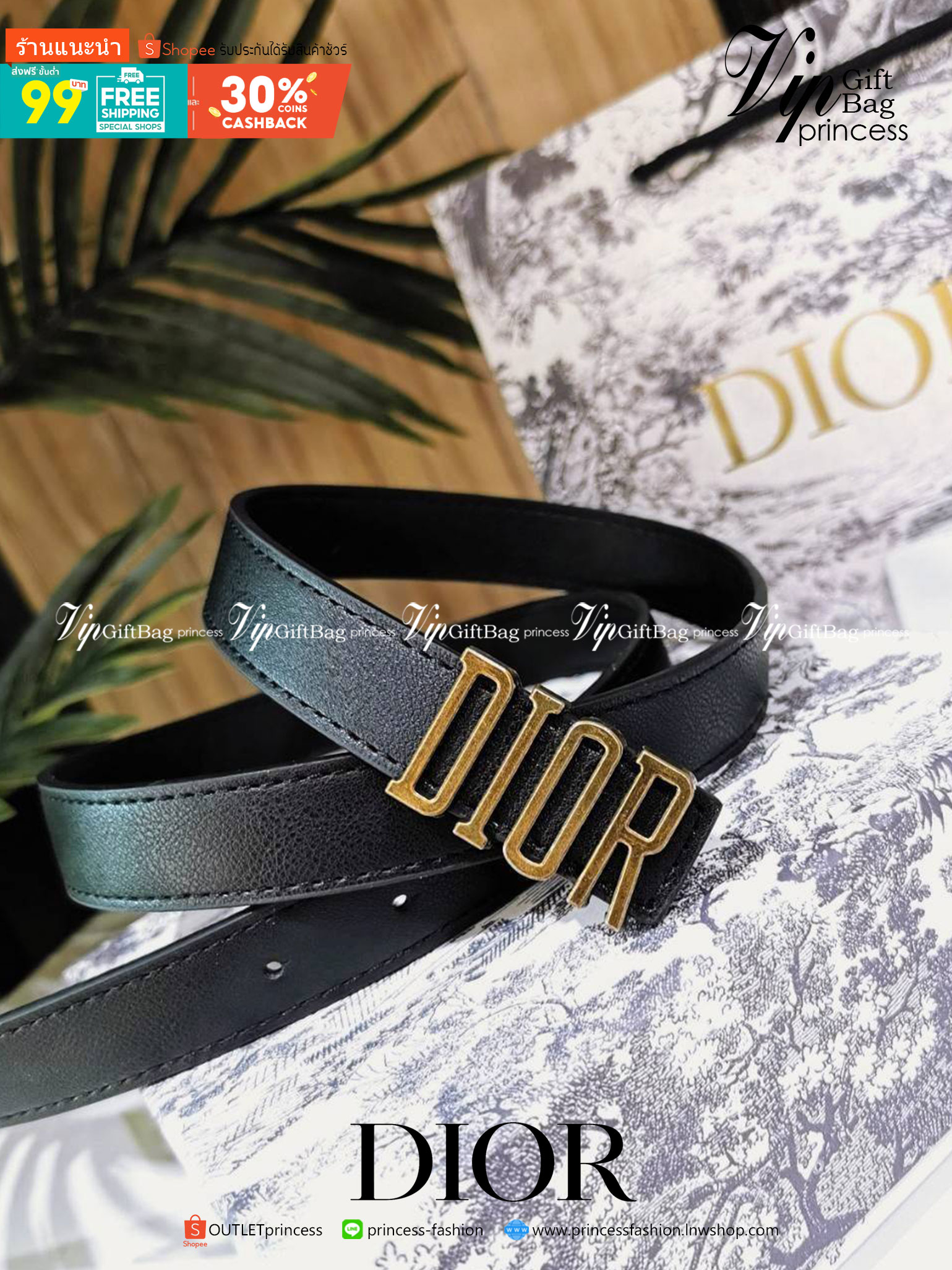 "Dior" Belts 3D Logo VIP Gift With Purchase GWP พรีเมี่ยมกิ๊ฟ Limited จาก Christian Dior Perfume Dutyfree Counter ดีไซน์สุดคลาสสิคหัวเข็มขัด Vintage วัสดุ 3D Gold Metal สายหนังแท้สีดำปรับระดับได้ Black & Gold เข้าได้กับทุกลุ๊คทุกสไตล์การเเต่งตัว