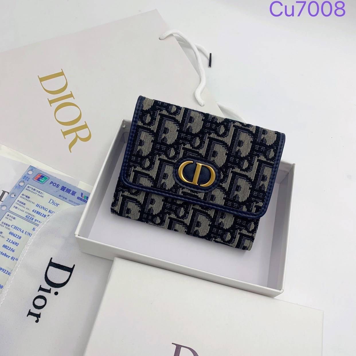 DIOR 30 Montaigne Lotus Wallet Blue Dior Oblique Jacquard กระเป๋าสตางค์แบรนด์หรู พร้อมส่งที่ไทย ภาพสินค้าถ่ายจากงานขายจริง ใช้งานต่างประเทศได้