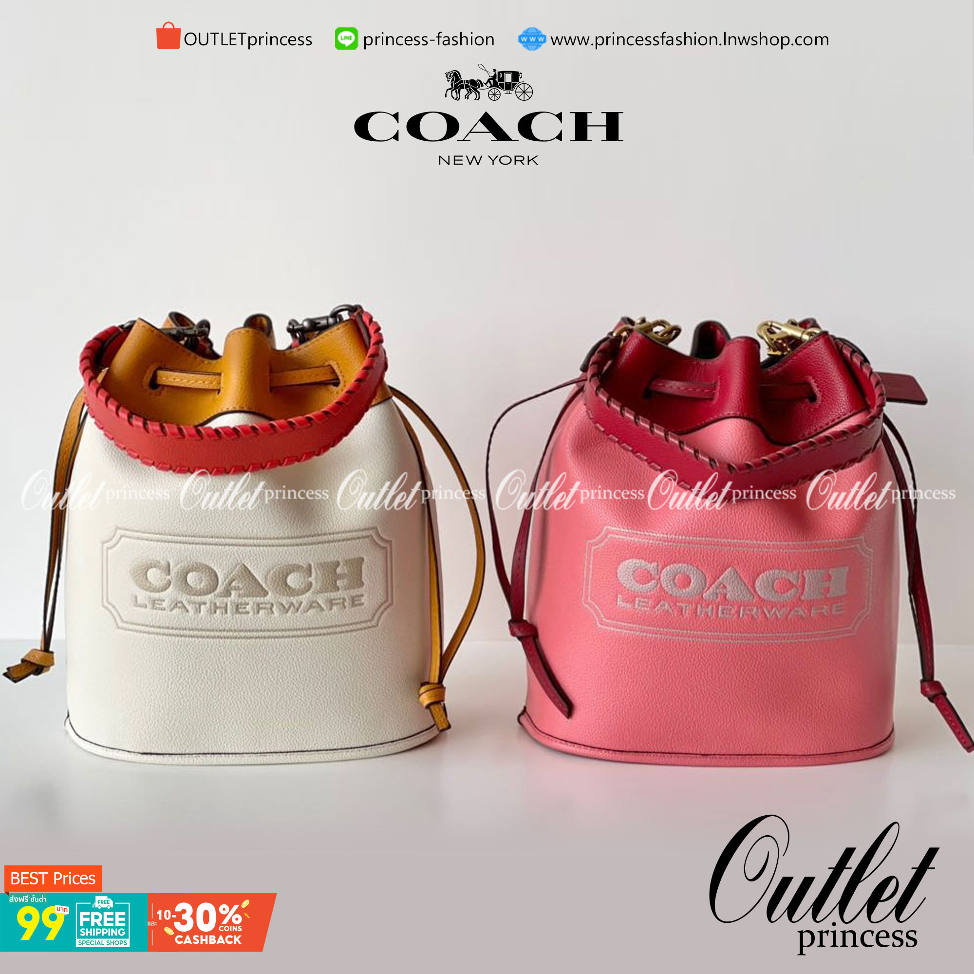COACH Color-Block Leather Field Bucket Bag ((C3850//C3851)) พร้อมส่งที่ไทย กระเป๋าทรงขนมจีบ สุดฮิต ใช้ได้กับทุกๆวัน หนังแท้ลายหนังสวยนิ่มมือดีค่ะ ด้านหน้ามีโลโก้แบรนด์ตังใหญ่ ปากกระเป๋าแบบหูรูด ปล่อยหนังห้อยยาวลงมา ภายในกระเป๋ากว้างใส่กระเป๋าเงินใบยาวได้;