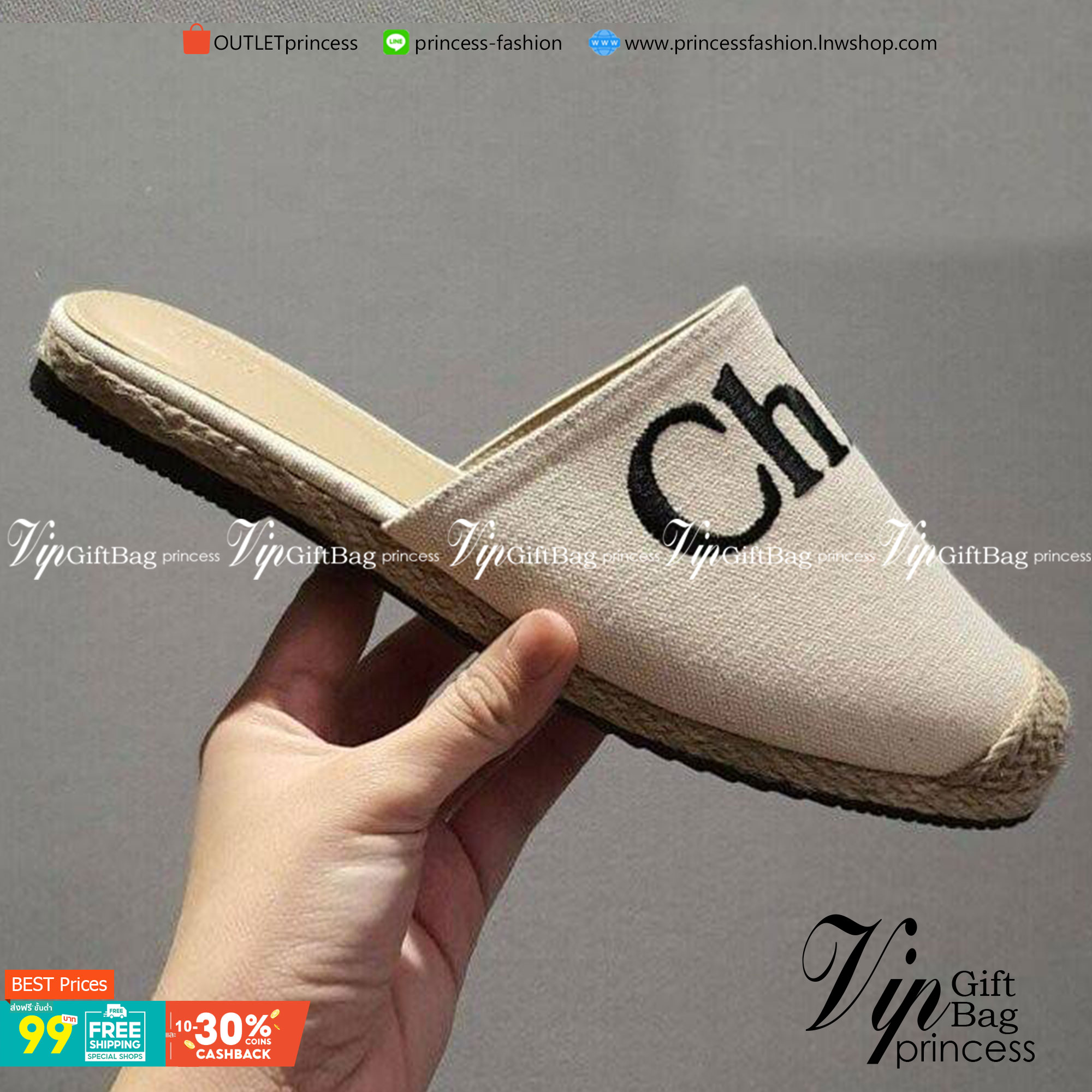 Chloé Shoes งานสวม ทรงเปิดหลัง ผ้าแคนวาส ตีแบรนด์โลโก้ด้านหน้า หน้ากว้าง ใส่สบาย ผ้านุ่ม ส่วนหัวและรอยแต่งฟางปอ แมทส์ชุดง่ายน้ำหนักเบา