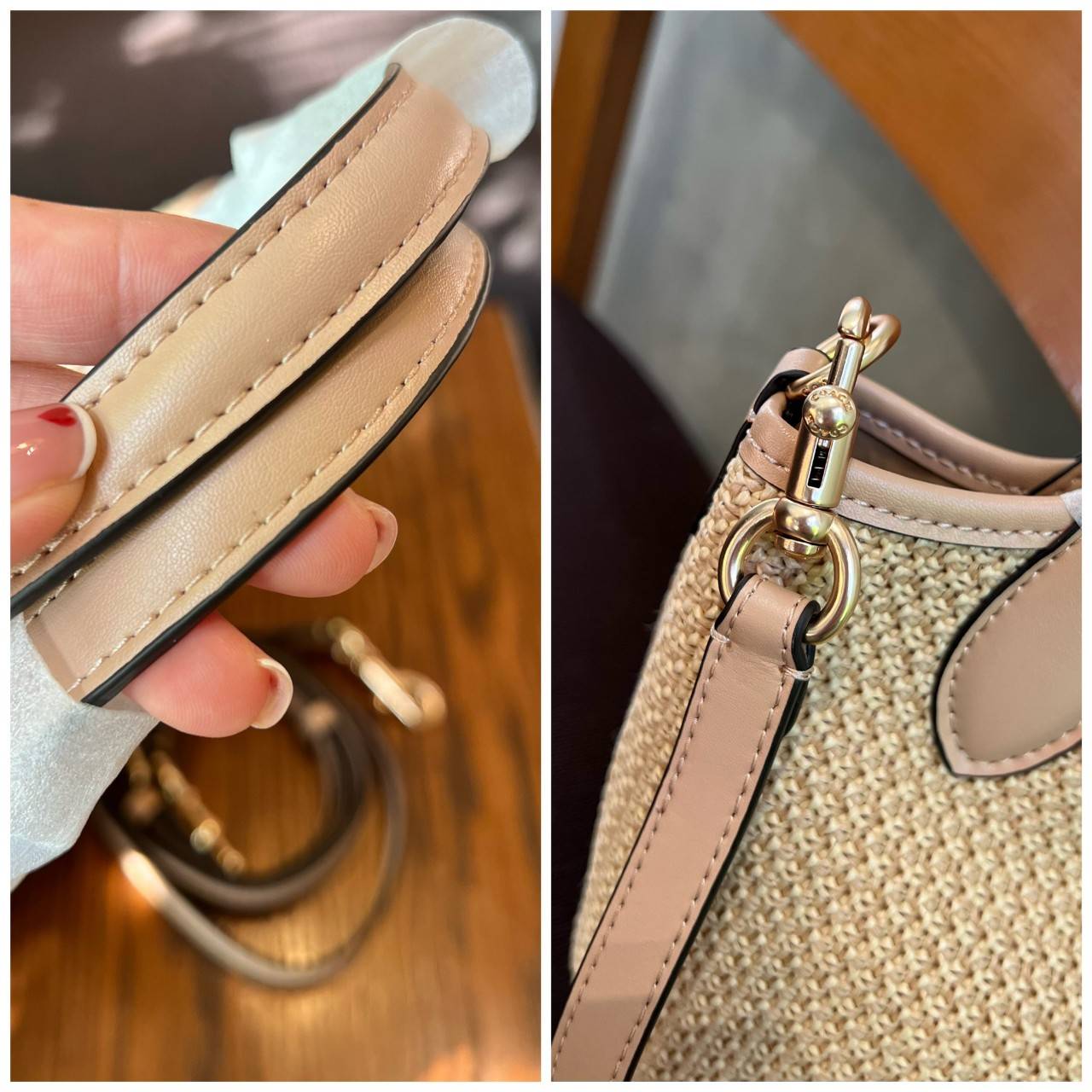 Coach Hanna Bucket Bag In Straw And Smooth Leather 7" กระเป๋าทรงถังงานทอน้ำหนักเบา จุของได้เยอะ เกรดท็อปออริ เกรดดีสุด สลับแท้ 1:1 ใช้ต่างประเทศได้