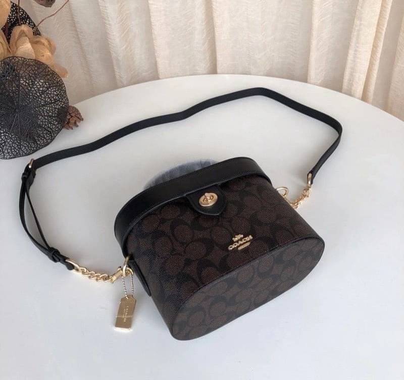 Coach KAY CROSSBODY IN BLOCKED SIGNATURE CANVAS (COACH F78277) IM/BROWN KHAKI GOLD /BLACK