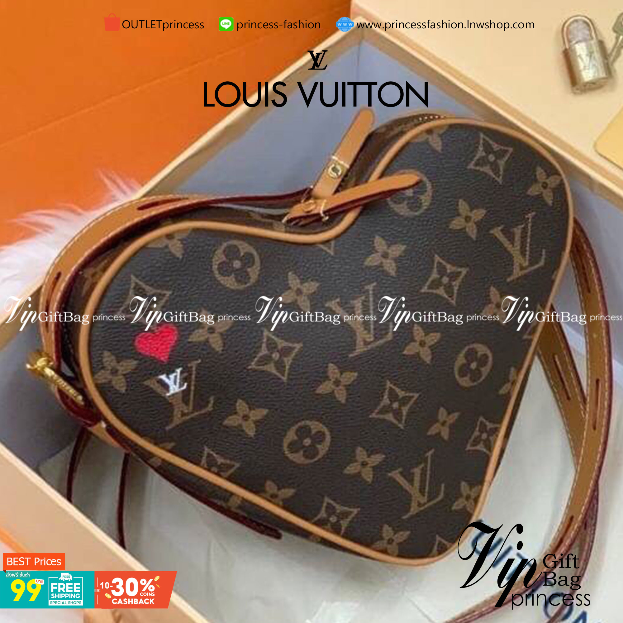 VIP GIFT 】หนังแท้ LOUIS VUITTON Monogram Game On Coeur "HEART" กระเป๋าสะพายรูปทรงหัวใจดีไซน์เผ็ดมากกก!! ภายในเป็นช่องโล่ง สายสะพายปรับใช้ได้ตามสะดวก ใบจริงสวยงามเบอร์ล้าน สาวๆ ต้องหลงรักแน่นอนเลยค่ะ