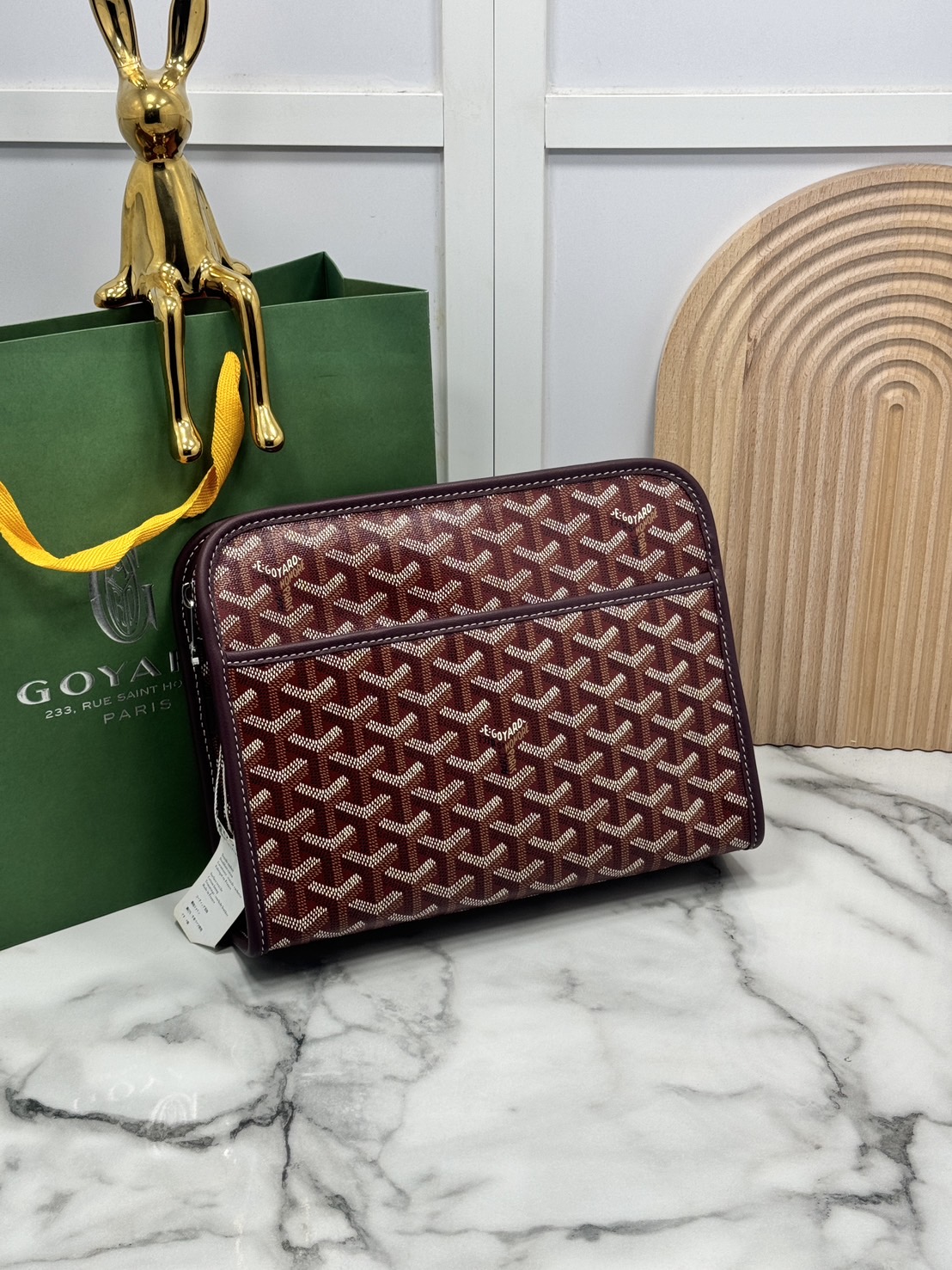 ORI หนังแท้ | Goyard Jouvence MM Toiletry Bag / Goyard Clutch bag กระเป๋าทรงคลัชกะทัดรัด เหมาะสำหรับการเก็บของในแนวตั้งและป้องกันการหกหรือรั่วไหล แคนวาสทำความสะอาดง่าย
