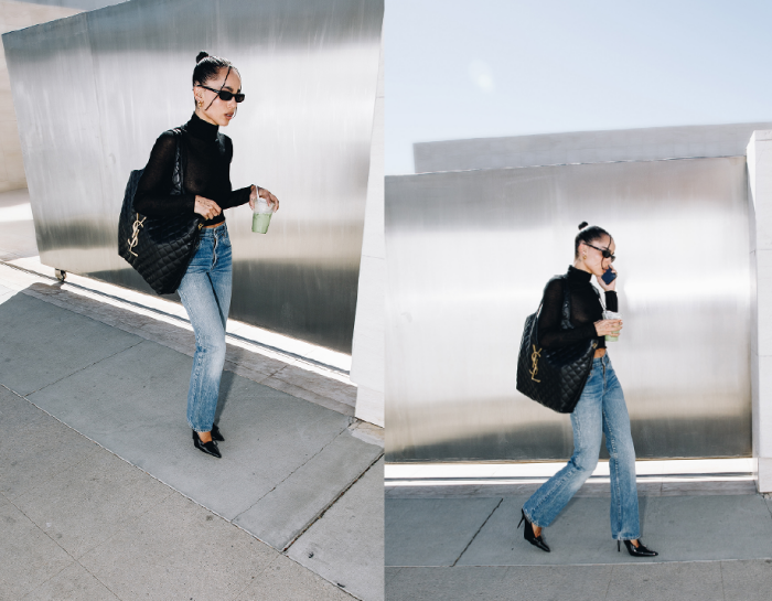 YSL icare maxi shopping bag in quilted lambskin / YSL tote bag กระเป๋าไซส์ใหญ่ พร้อมใบเล็ก หนังบุนิ่มเย็บลายตาข่าย (Quilted Bag) ดีไซน์คล้ายตะกร้าช็อปปิ้ง โฉบเฉี่ยวกว่าหลายระดับด้วยการประดับฮาร์ดแวร์ทองเหลืองในตัวอักษร YSL บนหนังสีดำสร้างความสะดุดตา มอบสไ