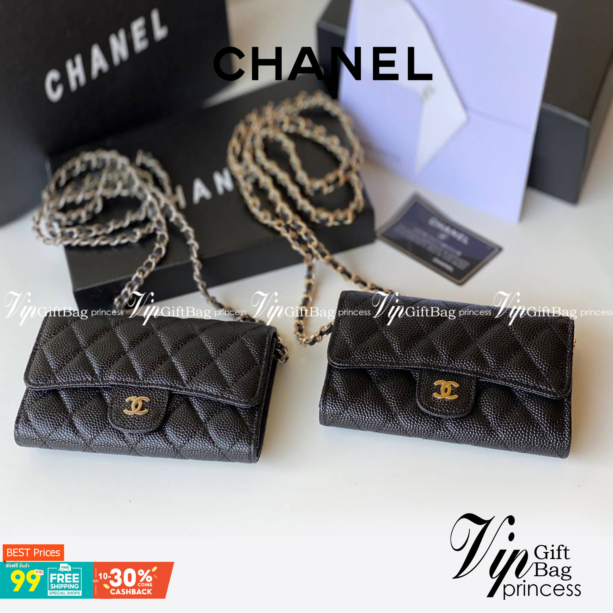 หนังแท้ CHANEL WALLET WITCH CHAIN รุ่นยอดนิยมไอเท็มฮิตวัสดุหนังคาเวียร์สวยคลาสสิคเปิดปิดด้วยฝาปิดกระดุมด้านหน้ามีโลโก้แบรนด์อะไหล่ทองสวยหรูดูดีมาพร้อมสายโซ่อะไหล่เงินและทอง ร้อยหนังจะสะพายไหล่ หรือ Crossbody ภาพถ่ายจากงานขายจริงสวยน่าใช้ Chanel mini นาทีน