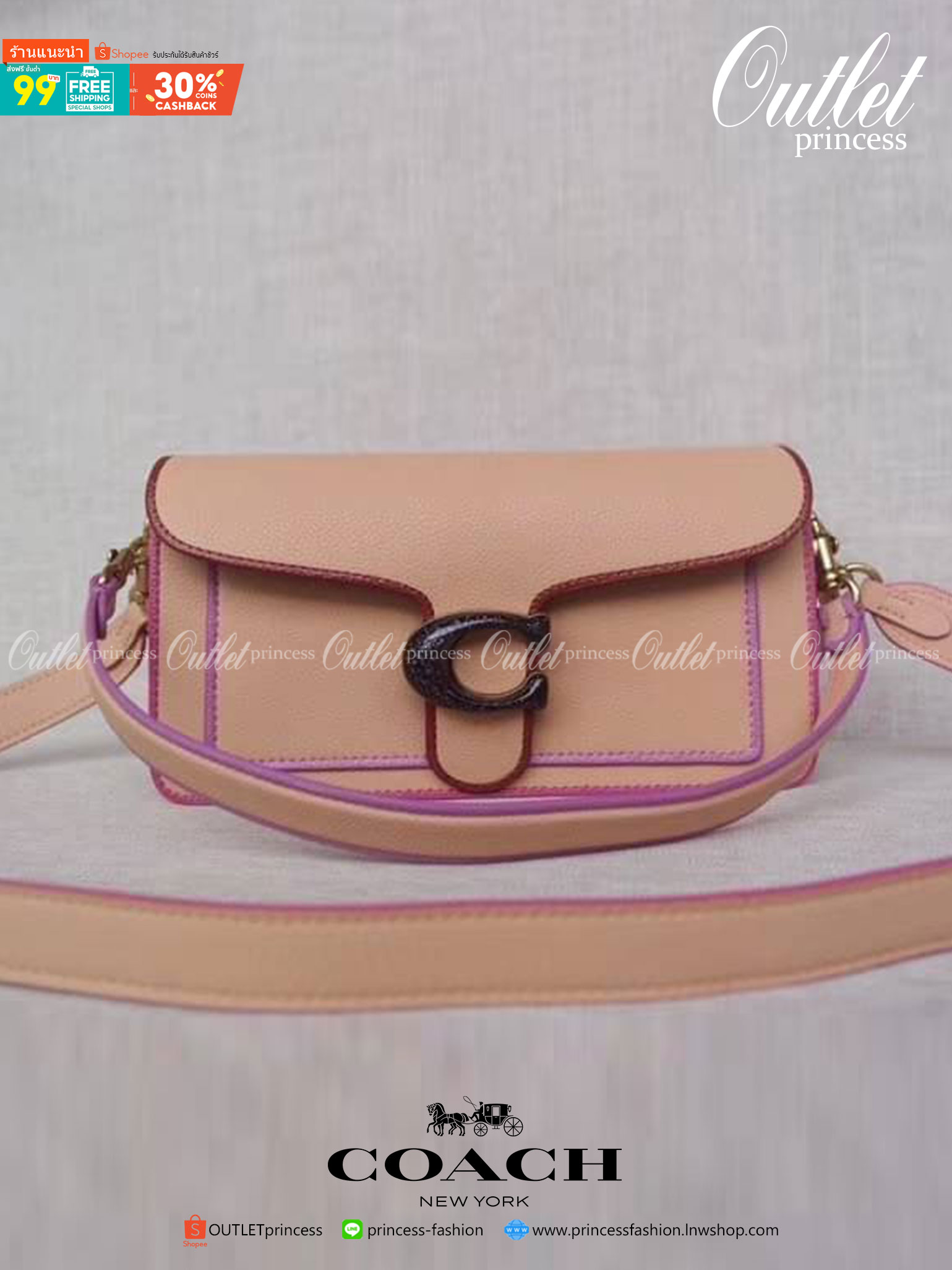 ของแท้ 💯% COACH Coach tabby convenience shoulder bag crossbody Product Details Polished pebble leather Inside zip CREAM