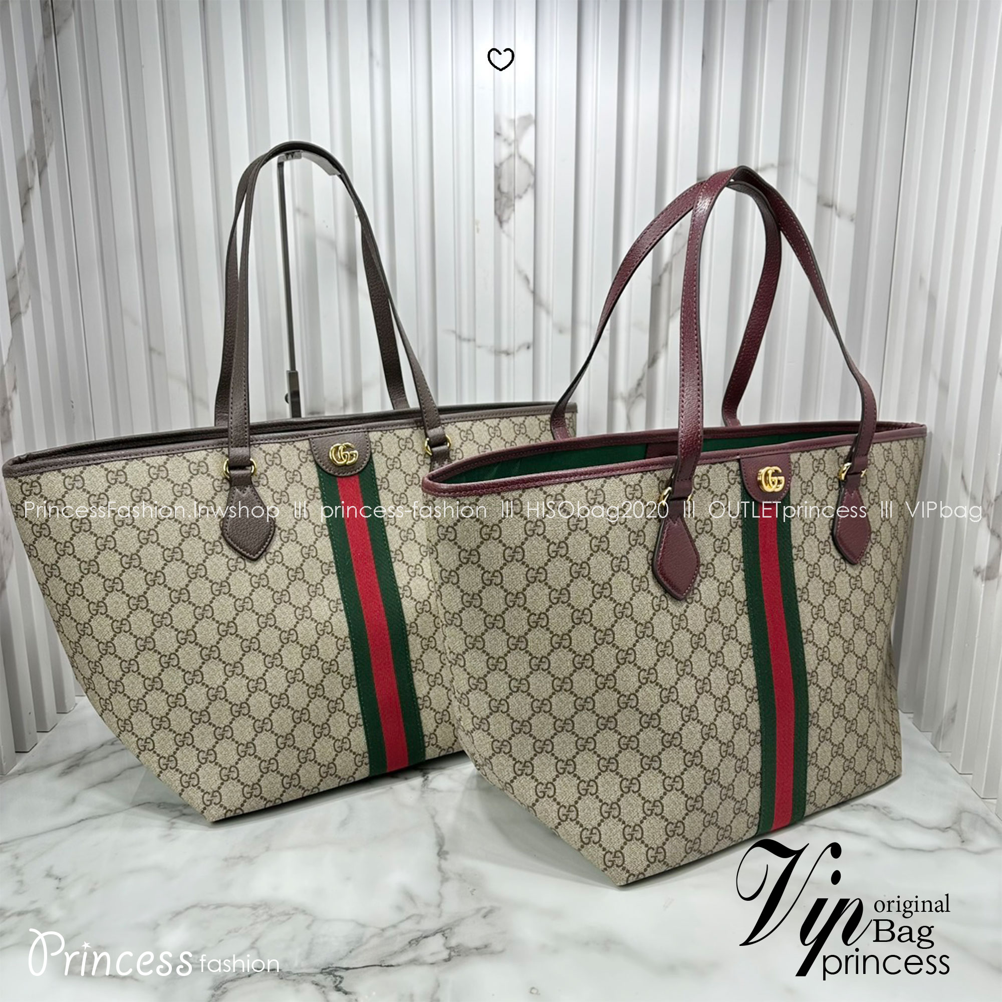 ORI หนังแท้ | Gucci Ophidia medium tote bag GG Monogram Double G / Gucci Tote Bag กระเป๋าสะพายทรงโท้ทใบใหญ่ ภายในโล่งกว้างจุของได้เยอะ