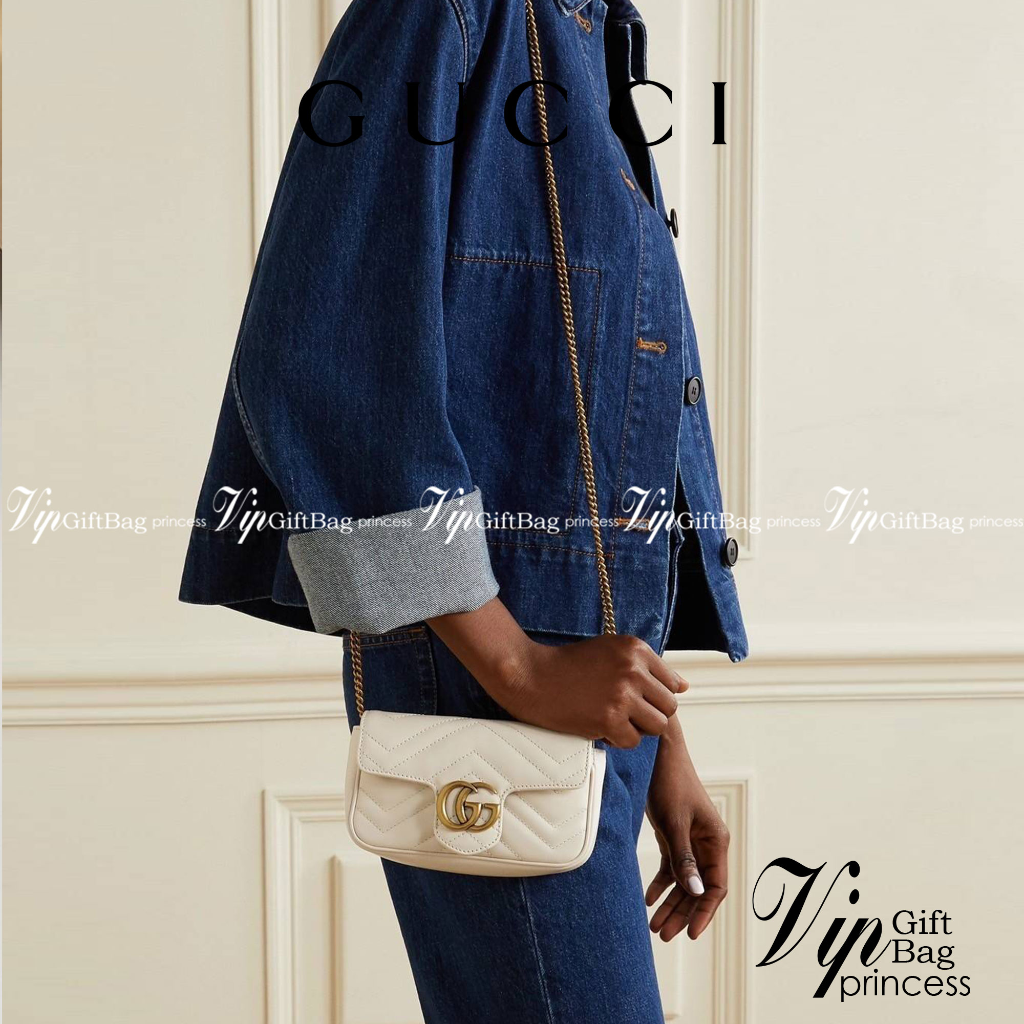 Gucci Marmont Super mini Premiumgift กระเป๋าสะพายข้างใบเล็ก น้องมินิ น่ารั๊กมุ้งมิ้ง วัสดุหนังเชฟรอน สายสะพายแบบโซ่ อะไหล่ทองหรูหรา ด้านหน้าประดับโลโก้แบรนด์หรู ทนทาน แข็งแรง น้ำหนักเบา ใส่ตังค์ใส่โทรศัพท์ Iphone+ ได้ น่ารักมุ้งมิ้ง ไม่ควรพลาดเลยค่า