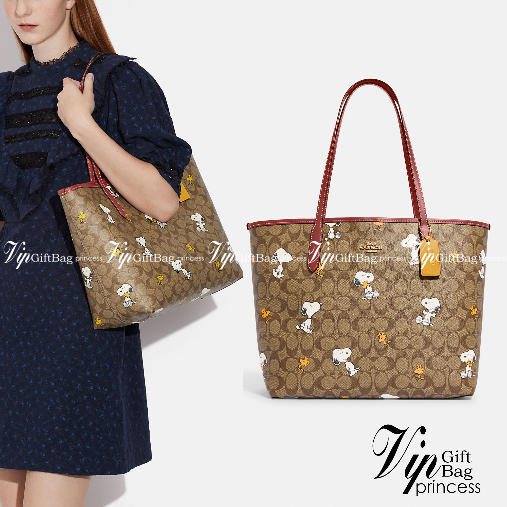 Coach X Peanuts City Tote In Signature Canvas With Snoopy Woodstock Print CF166 คอลเลคชั่นใหม่ น่ารักเกินต้าน กับกระเป๋าทรงโท้ทไซส์ใหญ่ ดีไซน์ลวดลายการ์ตูนยอดฮิต ที่ใครๆก็ต้องรู้จัก พิมพ์คมชัดลงบนหนังแคนวาส รูปทรงสวย ปากกระเป๋ามีกระดุมแม่เหล็กปิดกันของหล่