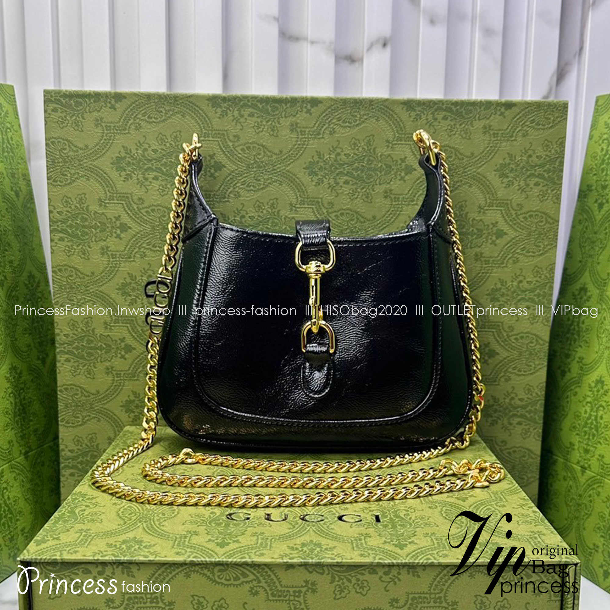 GUCCI JACKIE NOTTE MINI BAG กระเป๋าสะพายรูปทรงใหม่ หนังแก้วสวยเป็นเอกลักษณ์ เกรดออริ สลับแท้ 1:1 ใช้งานต่างประเทศได้