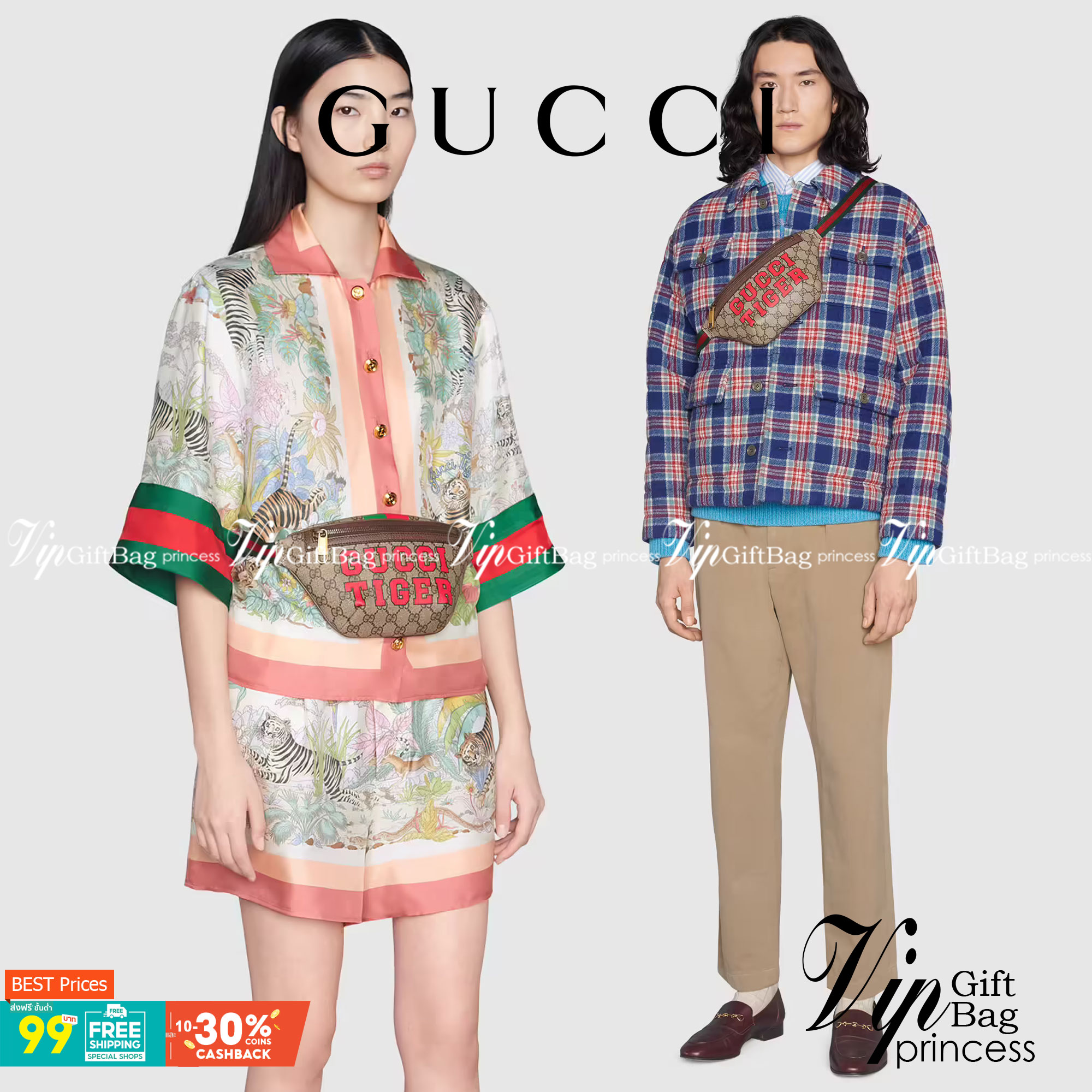หนังแท้ Gucci Tiger GG belt bag พร้อมส่งที่ไทย
