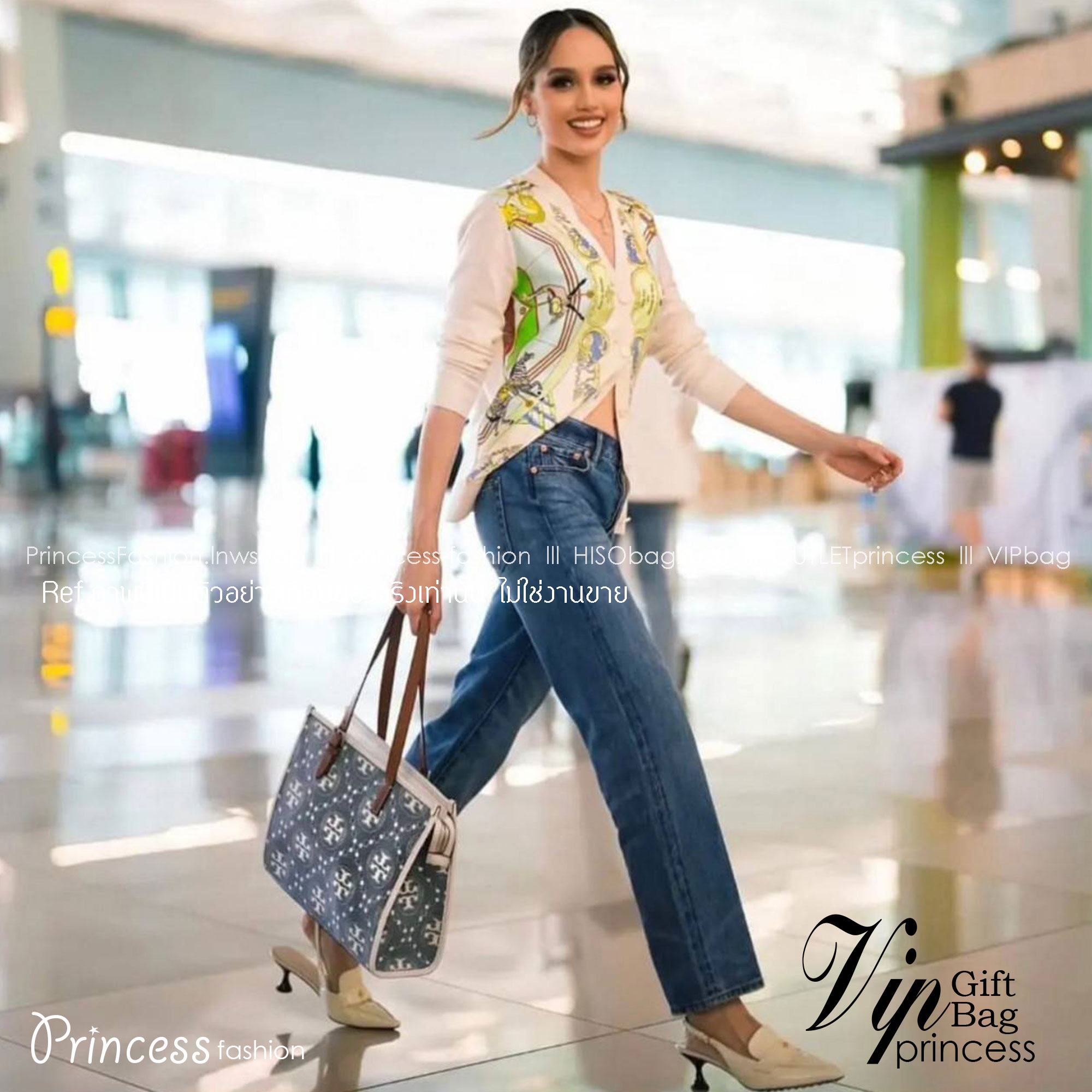 Tory Burch Small T Monogram Denim Tote / Tory Burch Demim Jacquard Small Tote คอลเลคชั่นใหม่ กระเป๋าทรงโท้ท ทรงสี่เหลี่ยมใบใหญ่ วัสดุผ้าเดนิมสลับหนังแท้ ภายในช่องโล่งกว้างจุได้เยอะ
