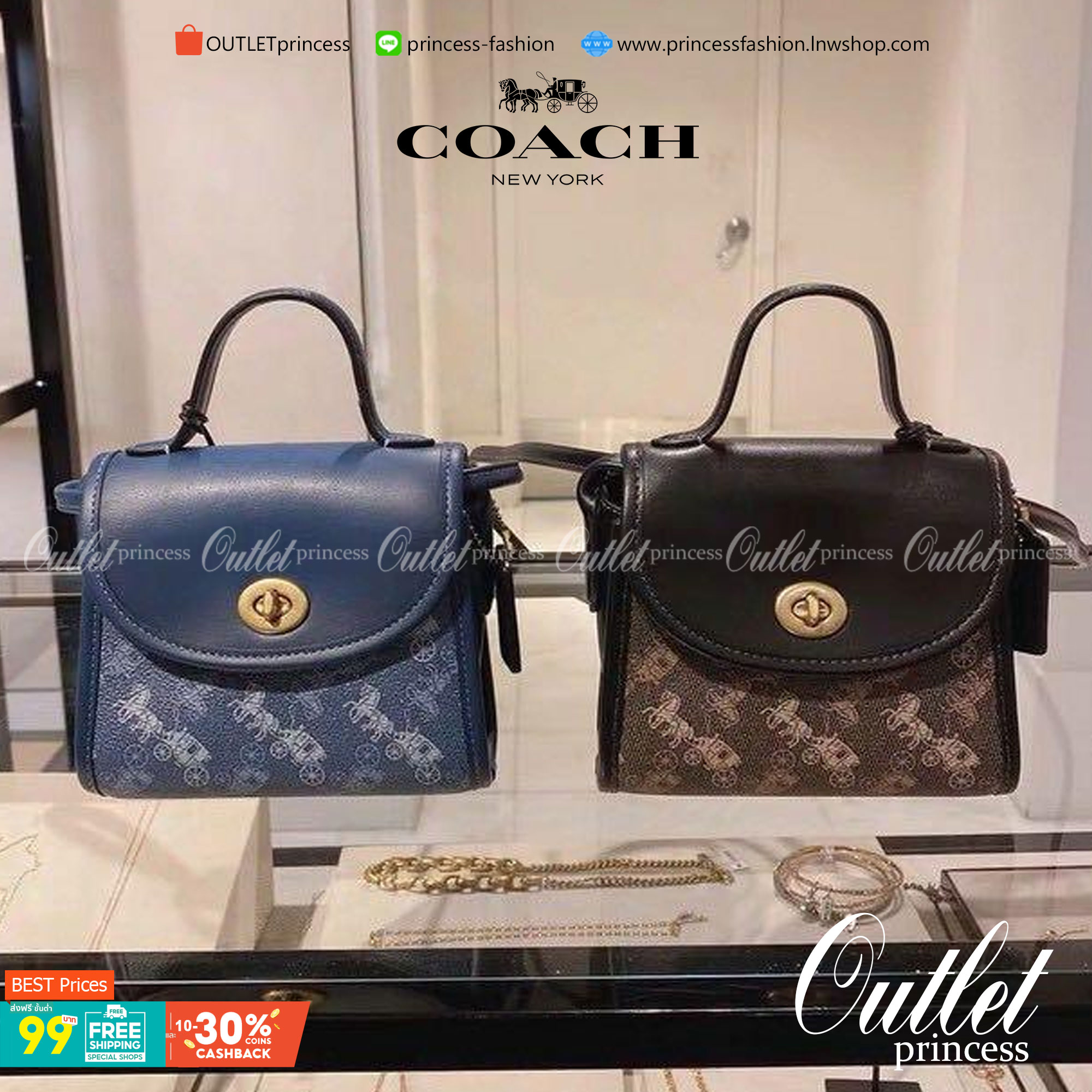 COACH Turnlock Top Handle With Horse And Carriage Print COACH Lady กระเป๋าสะพาย FM1981-144