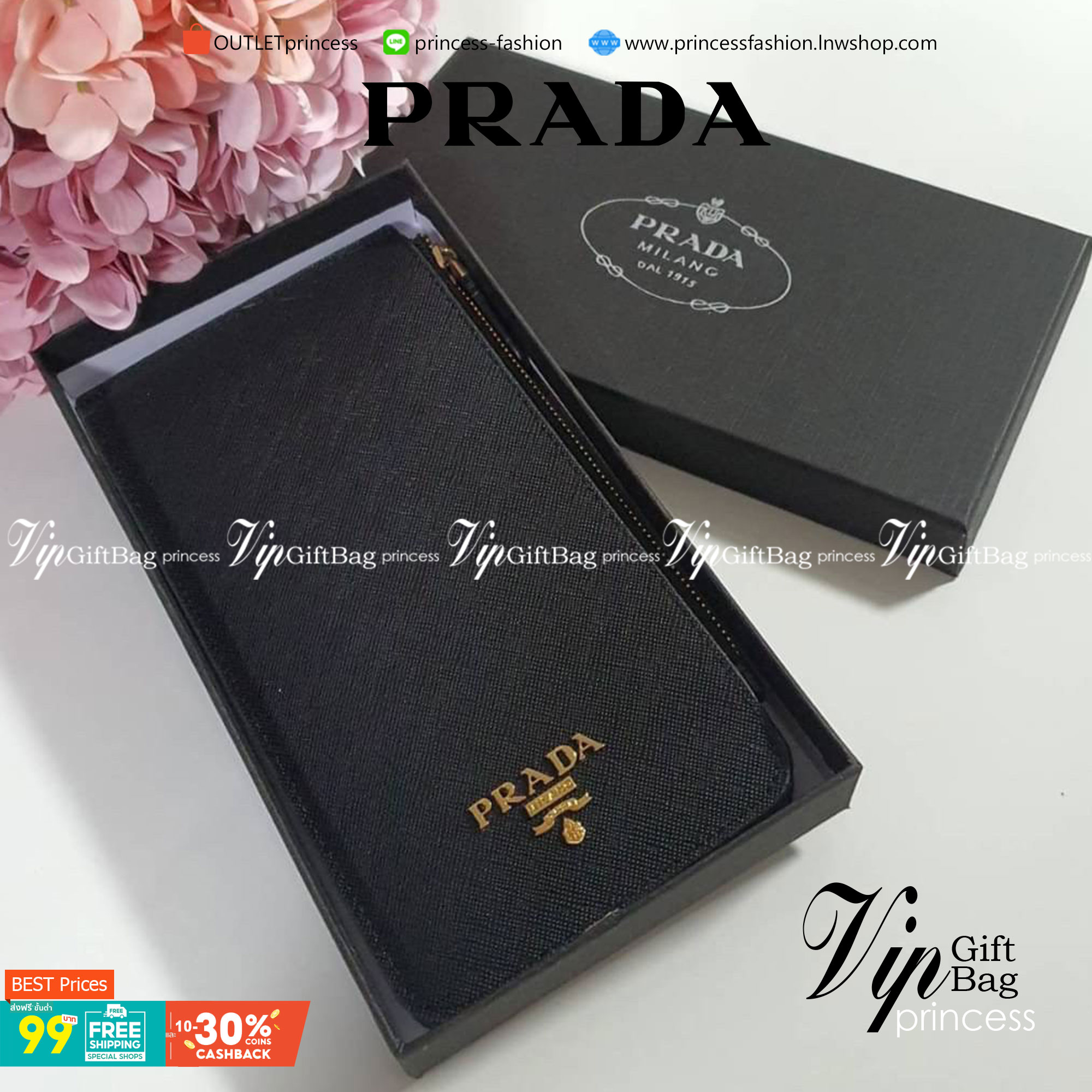 รุ่นขายดีเว่อร์วัง♡♡ PRADA LONG WALLET *สำหรับคนชอบใส่บัตรเยอะ กระเป๋าสตางค์ทรงสวย สะดุดตา หนังสัมผัส Safiano จากแบรนด์ PRADA มีช่องใส่นามบัตรมากถึง 16 ช่อง ด้านหน้ามีโลโก้แบรนด์สีทองหร