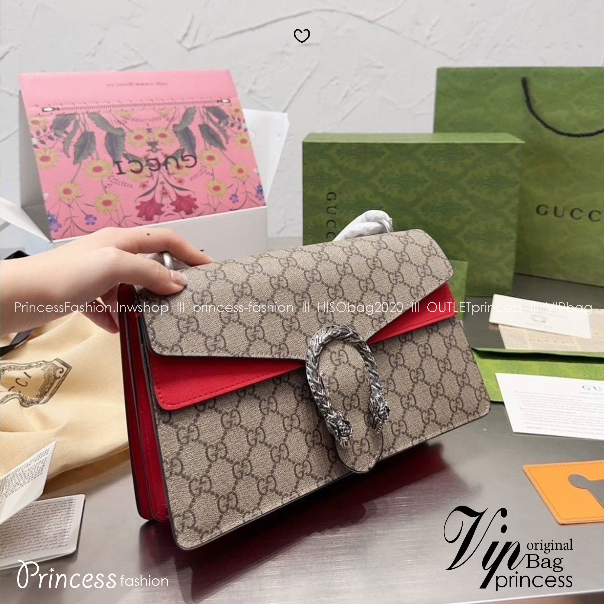 GUCCI Dionysus small shoulder bag กระเป๋าสะพายรุ่นคลาสสิคสุดวินเทจ ฮอตสุดไม่มีใครเกิน ที่สาวๆต้องไม่พลาด!! ดึงดูดและสะกดสายตาด้วยอะไหล่ดีเทลหรู