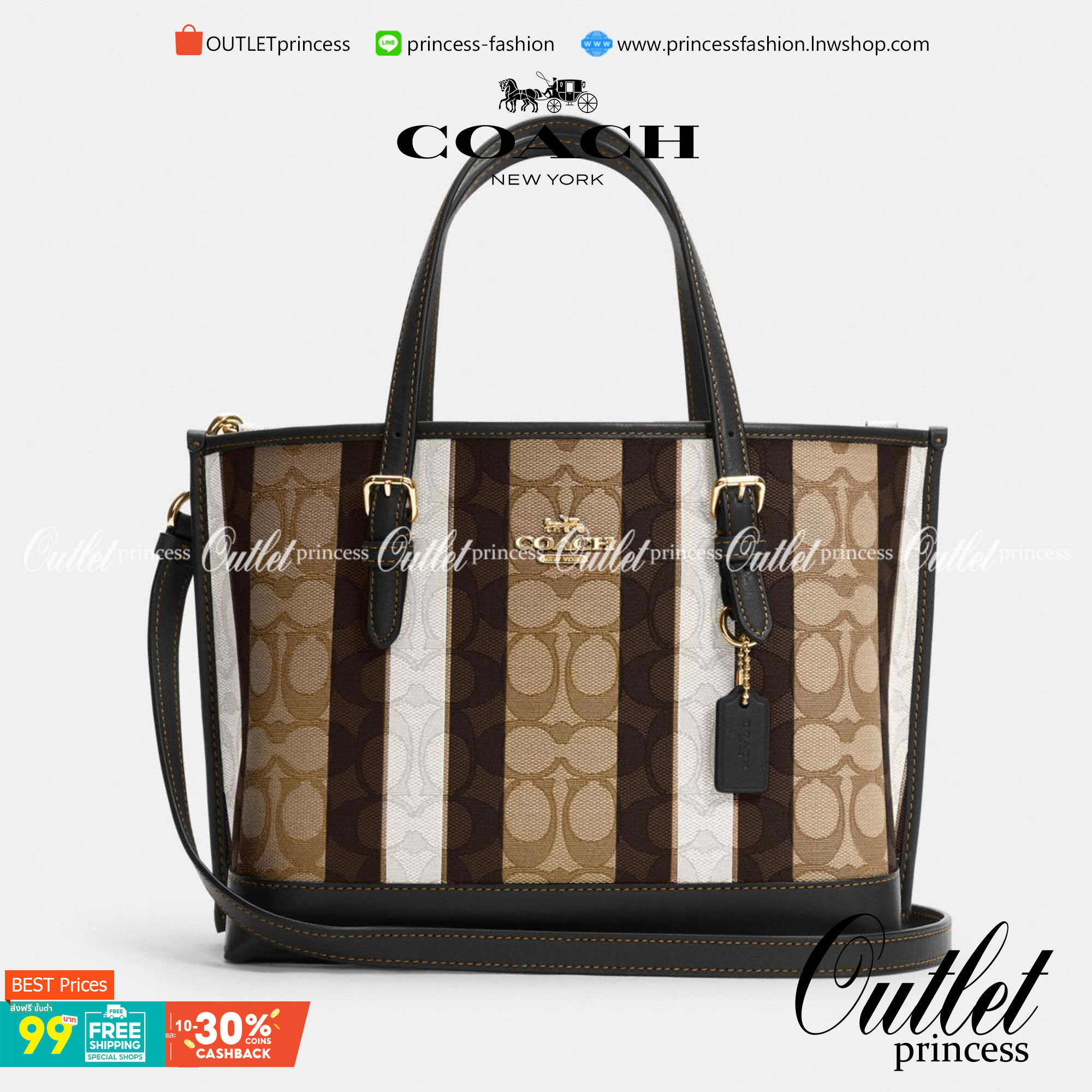 Coach Mollie Tote 25 In Signature Jacquard With Stripes กระเป๋าสะพายใหม่ล่าสุดจาก Coach Factory วัสดุ Canvas & Calfskin ดีไซน์ Casual เทคเจอร์สวยอยู่ทรงด้านหน้าประดับโลโก้แบรนด์ ภายในมีช่องแบ่งแยกเป็นสัดส่วน มีช่องซิปกลาง ใส่มือถือ กระเป๋าสตางค์ยาว ของใช้