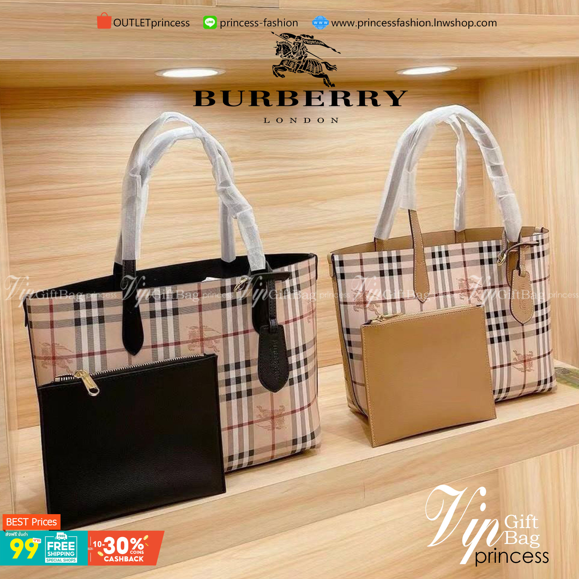 BURBERRY Leather Haymarket Check Medium Reversible Tote Bag กระเป๋าสะพายไหล่ทรงช้อปปิ้ง ทรงคลาสสิค ฮิตตลอดกาล ทรงสวยขนาดกำลังดี ตัวกระเป๋า วัสดุหนัง Pu ด้านหน้าติดโลโก้แบรนด์ ด้านในเป็นลายแรนด์ **สามารถใช้ได้ทั้ง2ฝั่ง ประดับด้วยป้ายแท็คหนัง ภายในช่องหลัก 