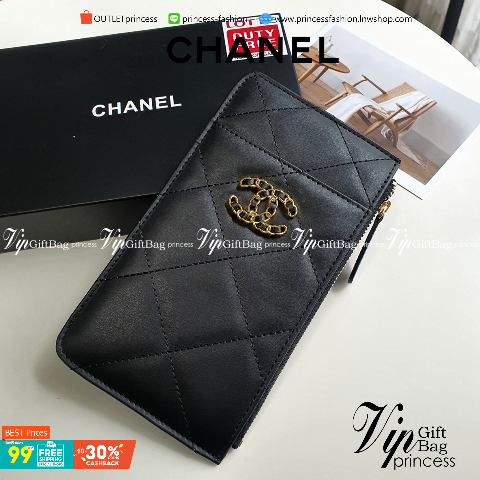 VIP 】รุ่นใหม่ล่าสุด 🎁 พร้อมส่งที่ไทยค่าา จุเงินได้เต็มกระเป๋า♡♡ แนะนำรุ่นนี้เลยคะ งานพรีเมี่ยมกิ้ฟท์จากเค้าเตอร์ต่างประเทศ กระเป๋าสตางค์ทรงสวย สะดุดตา หนังสัมผัสลายด้าน จากแบรนด์ CHANEL (GWP) ด้านหน้ามีโลโก้แบรนด์ CC สีทองหรู มีช่องซ
