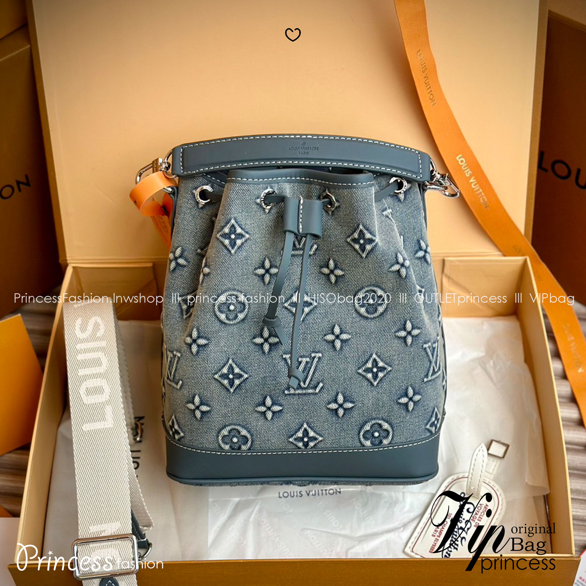 LV Nano Noé Denim Vintage Bag / LV Bucket Bag กระเป๋าทรงบัคเก็ตเดนิมสไตล์วินเทจ รุ่นใหม่ปั้มลายโมโนแกรมบนเดนิมสุดไอคอนิก ที่ใครเห็นต้องเป็นคลั่งรัก ผู้ดี หรูหราได้ทุกลุค ทุกสไตล์